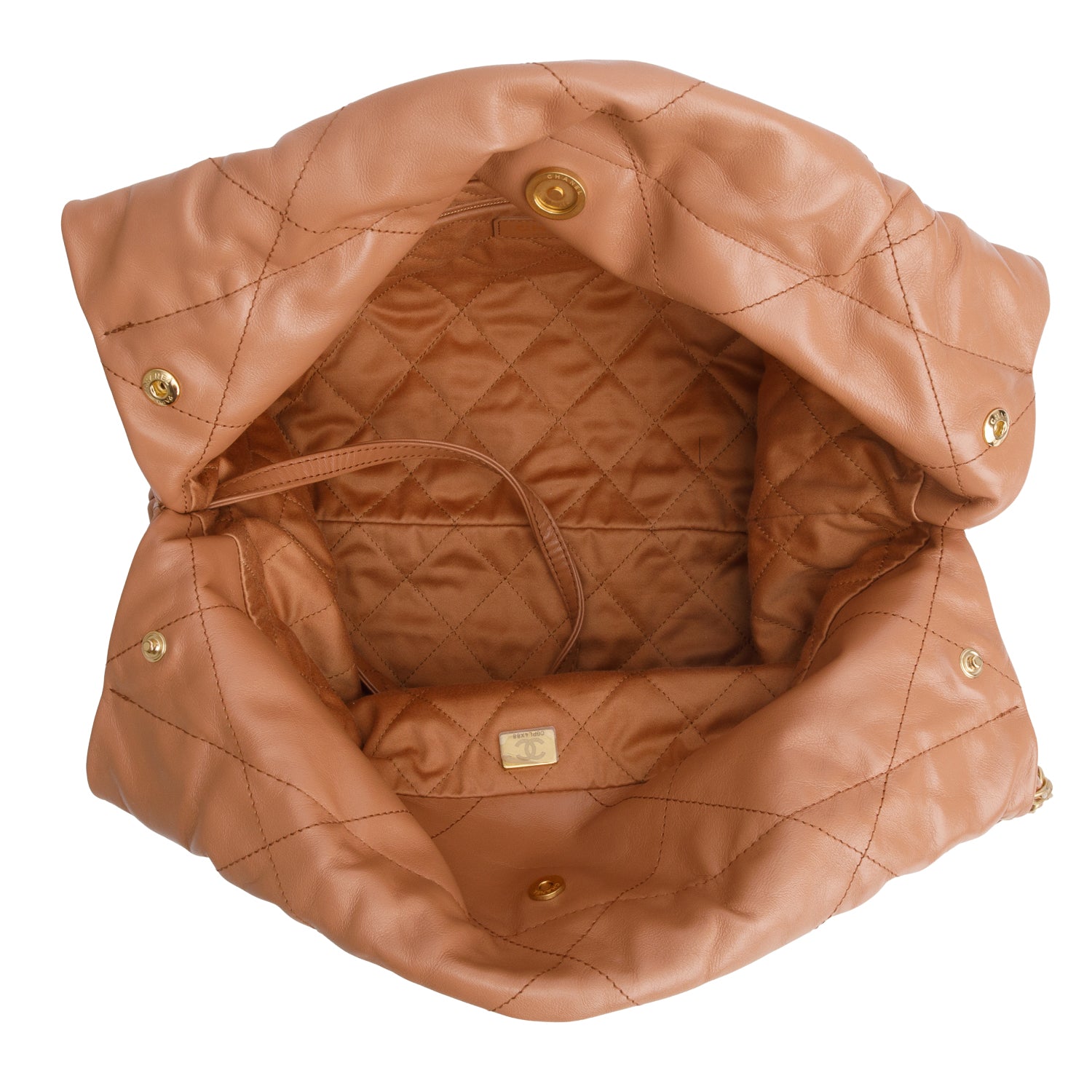 Chanel Brown Shiny Calfskin Quilted Small 22 Hobo w/ Pouch