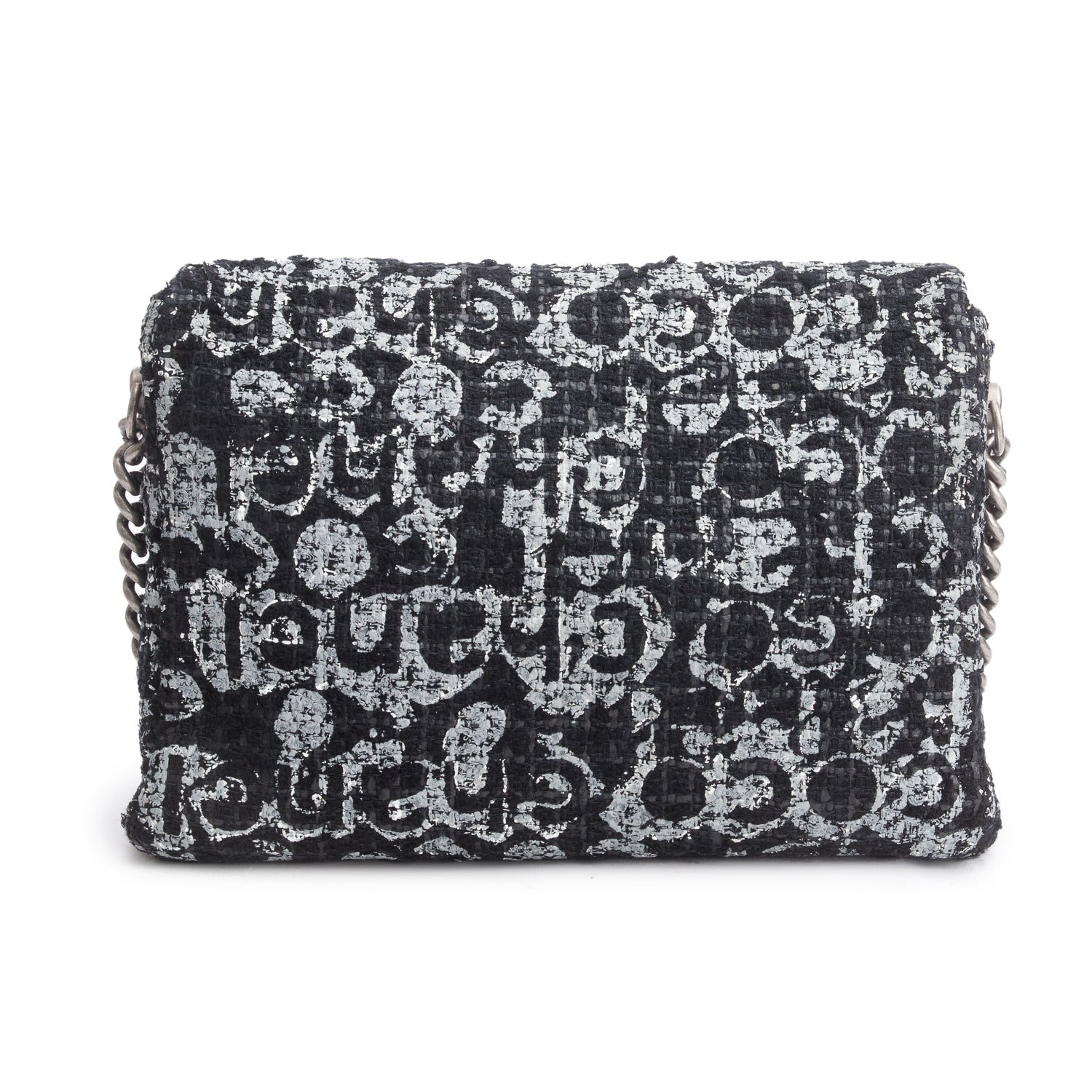 Chanel Black/Grey Tweed Painted Logo Westminster Flap Bag w/ Authenticity Card