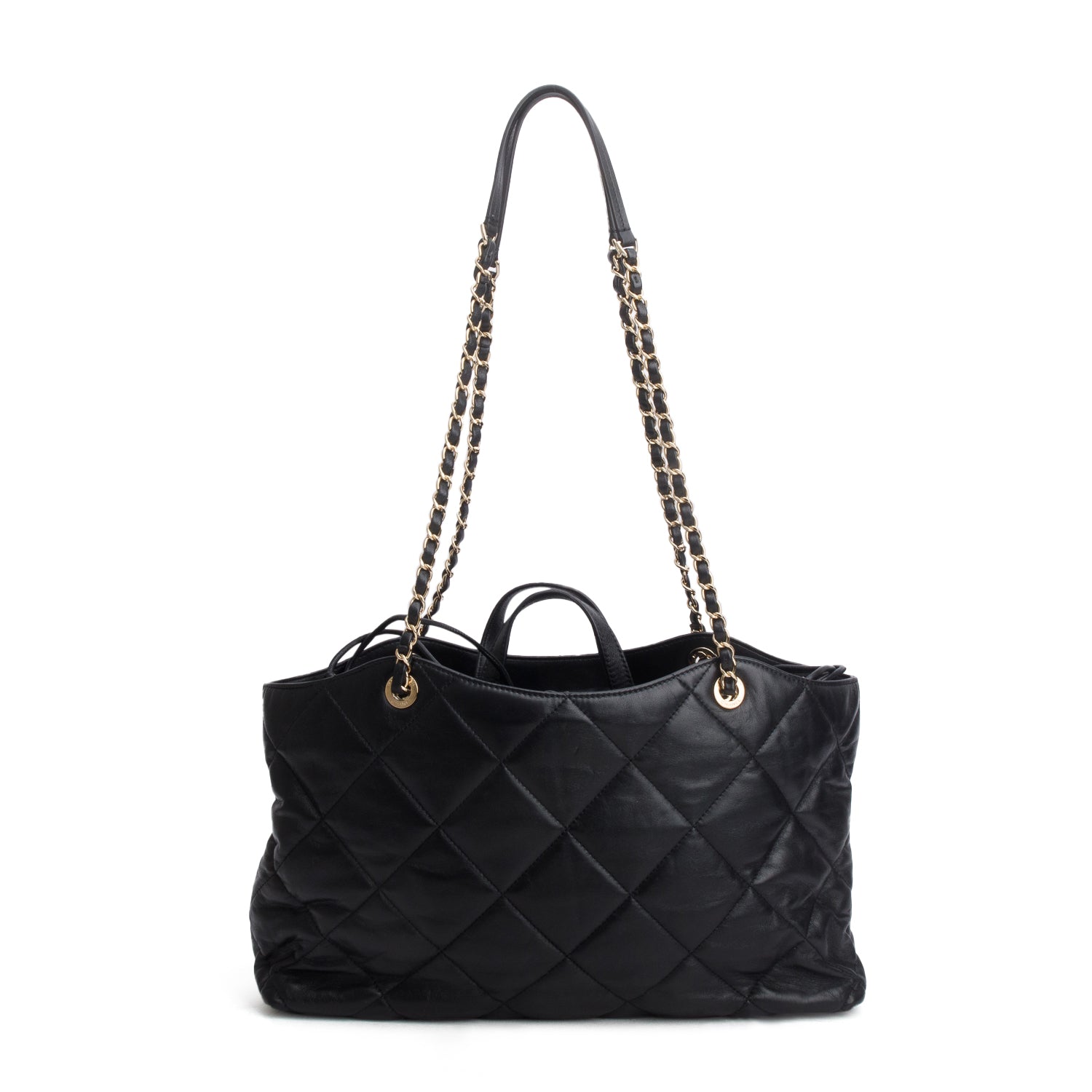 Chanel Black Lambskin CC Drawstring Large Shopping Tote w/ Authenticity Card