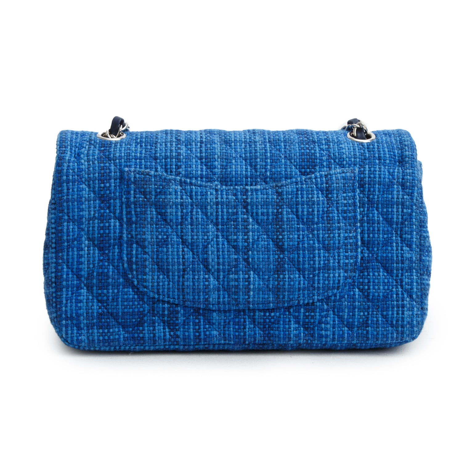 Chanel Blue Tweed Quilted Medium Double Flap Bag w/ Receipt