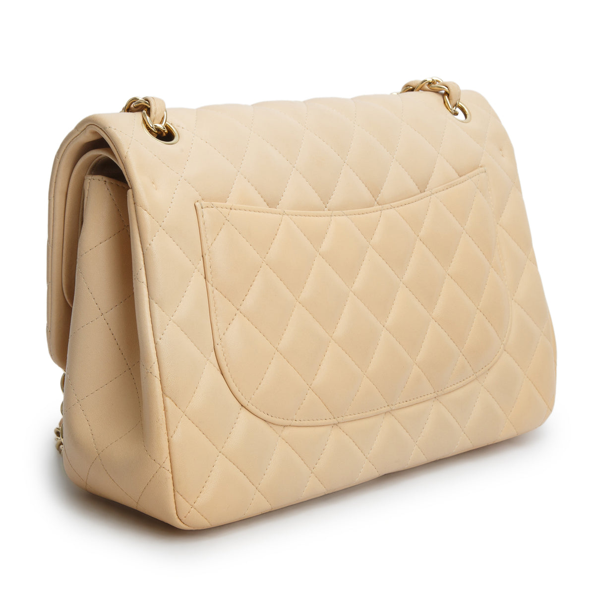 Chanel Beige Quilted Lambskin Leather Classic Jumbo Double Flap Bag