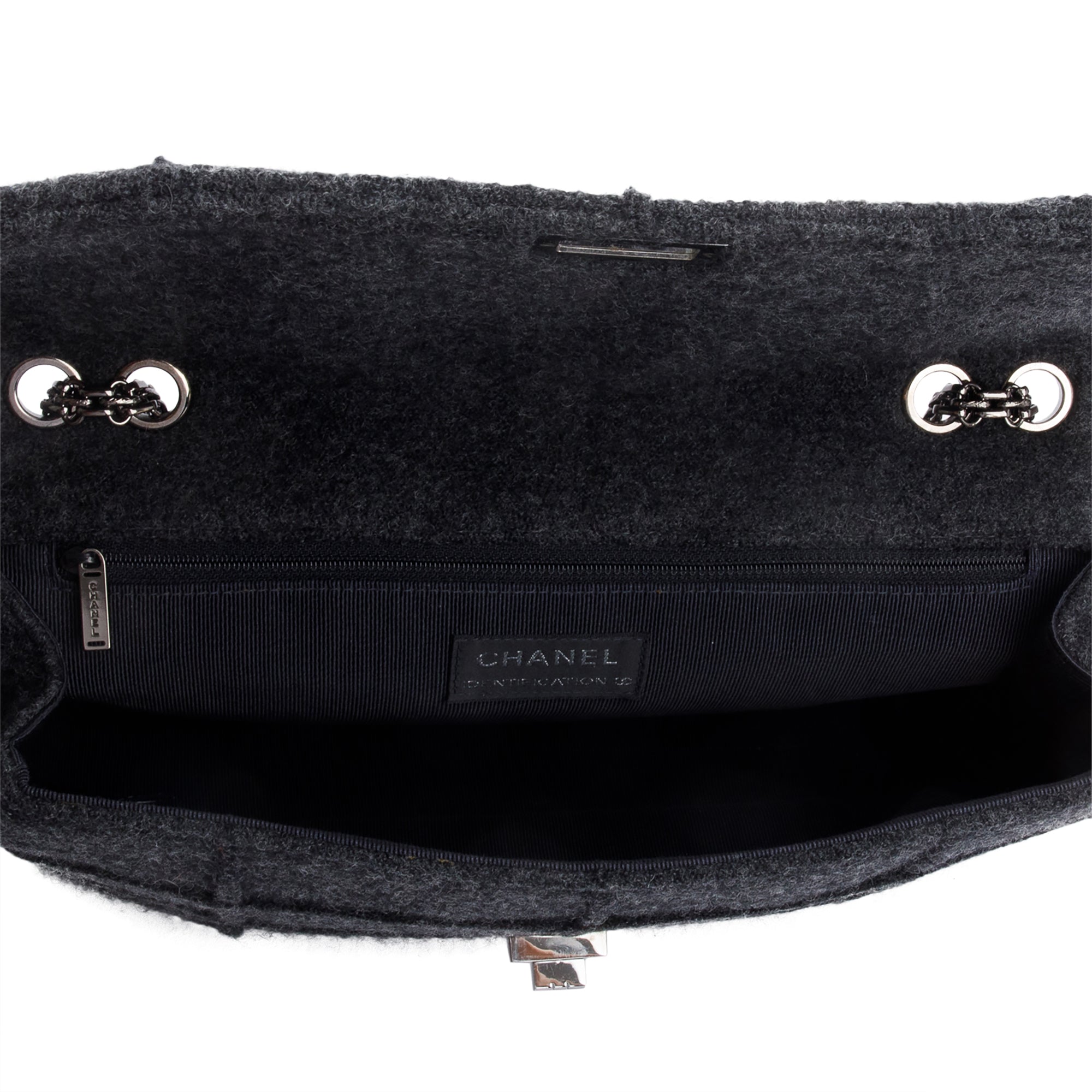 Chanel Grey Wool Identification Reissue Flap Bag w/ Authenticity Card