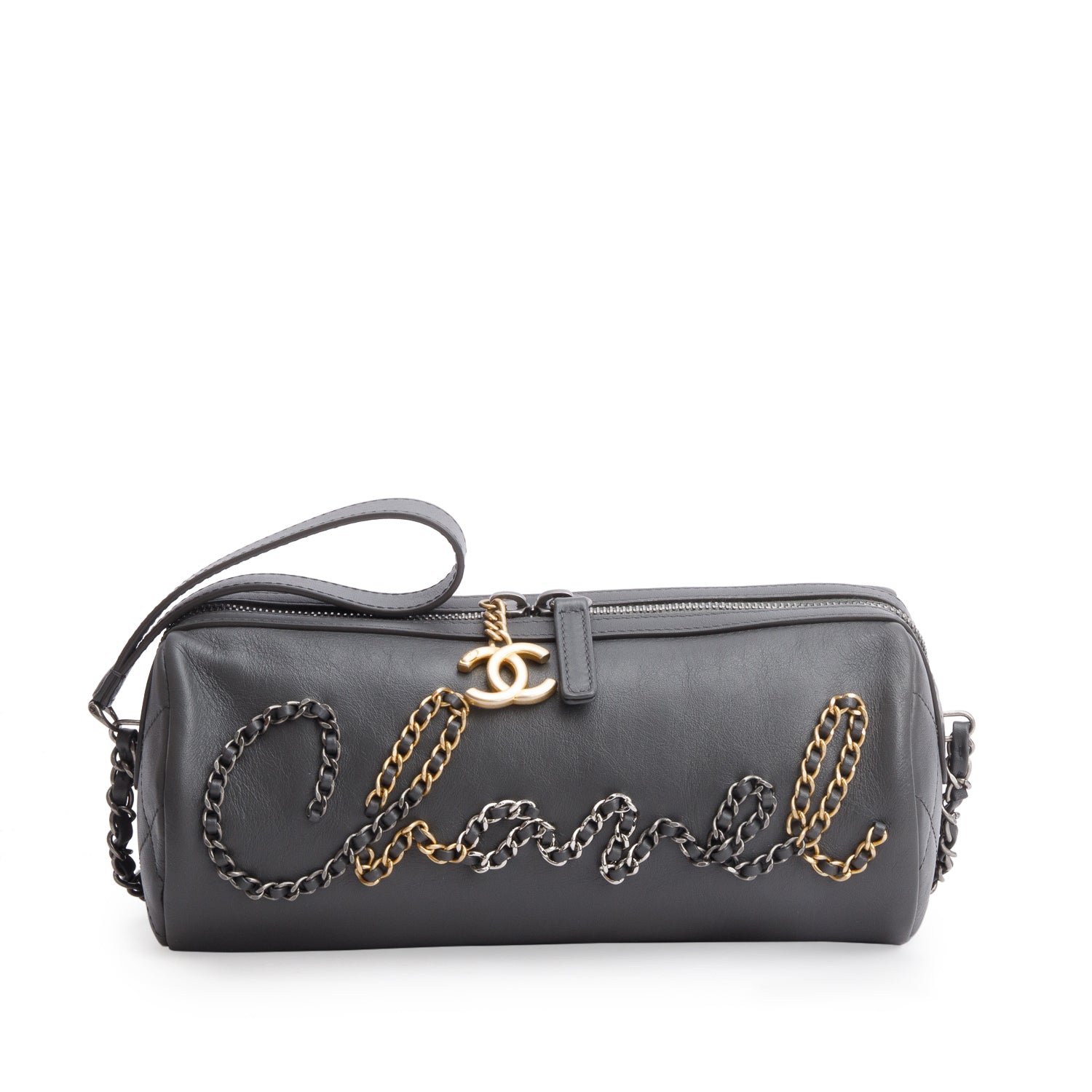 Chanel Grey Calfskin Chain 20s Signature Bowling Bag