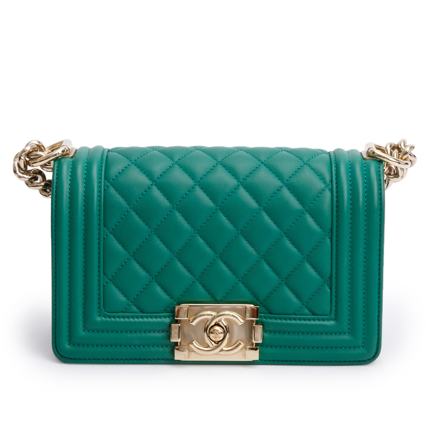 Chanel Green Quilted Lambskin Leather Small Boy Bag