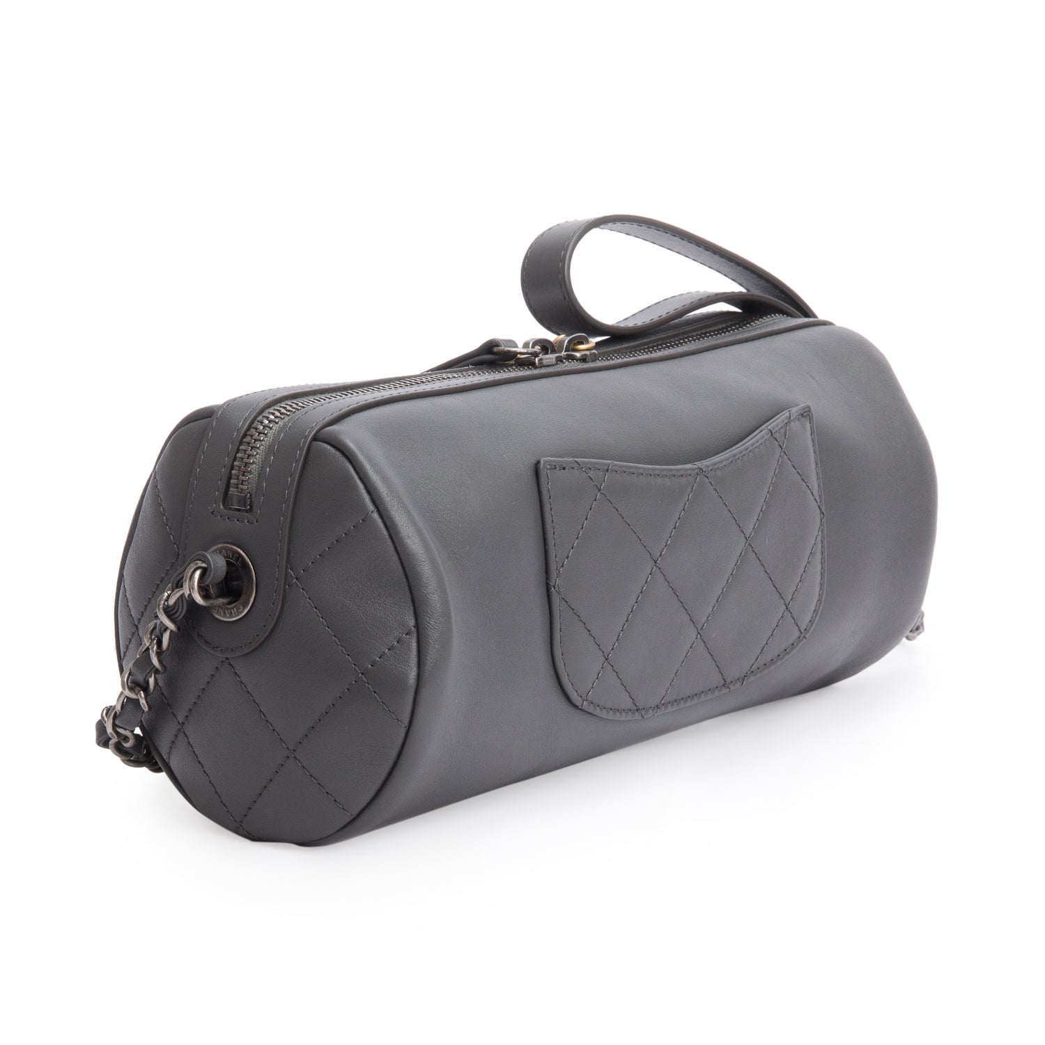 Chanel Grey Calfskin Chain 20s Signature Bowling Bag