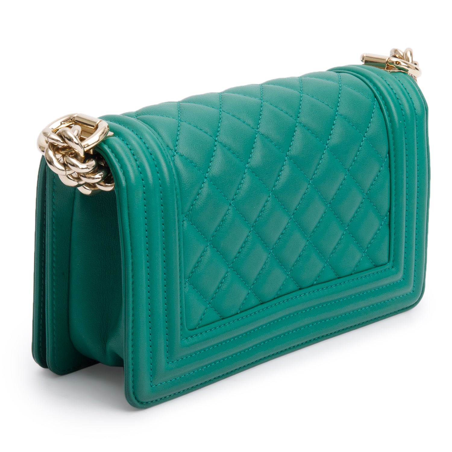 Chanel Green Quilted Lambskin Leather Small Boy Bag