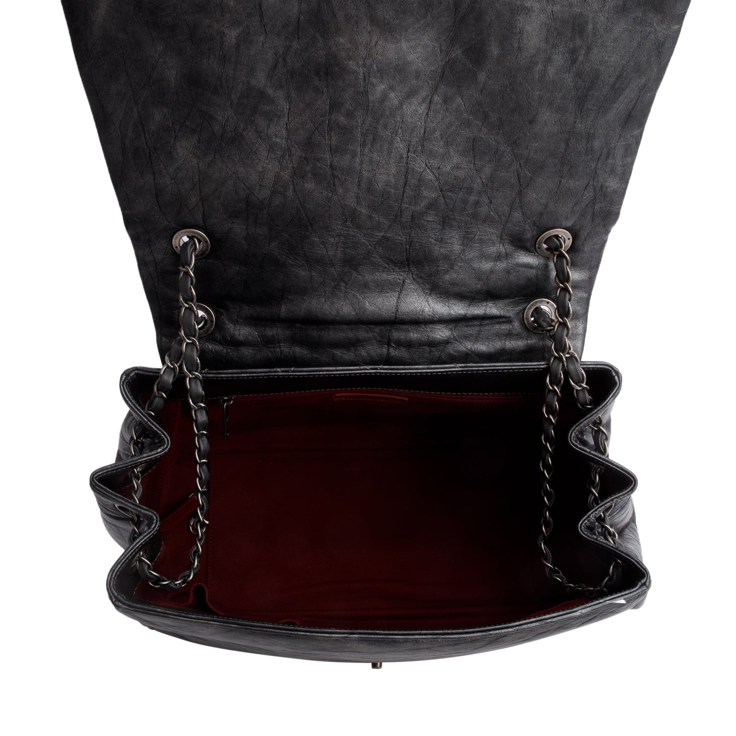 Chanel Metallic Silver Aged Calfskin Leather Large Pondicherry Flap Bag