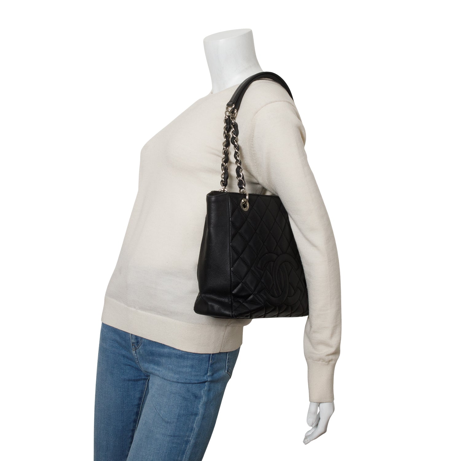 Chanel Black Caviar Quilted Petit Shopping Tote PST