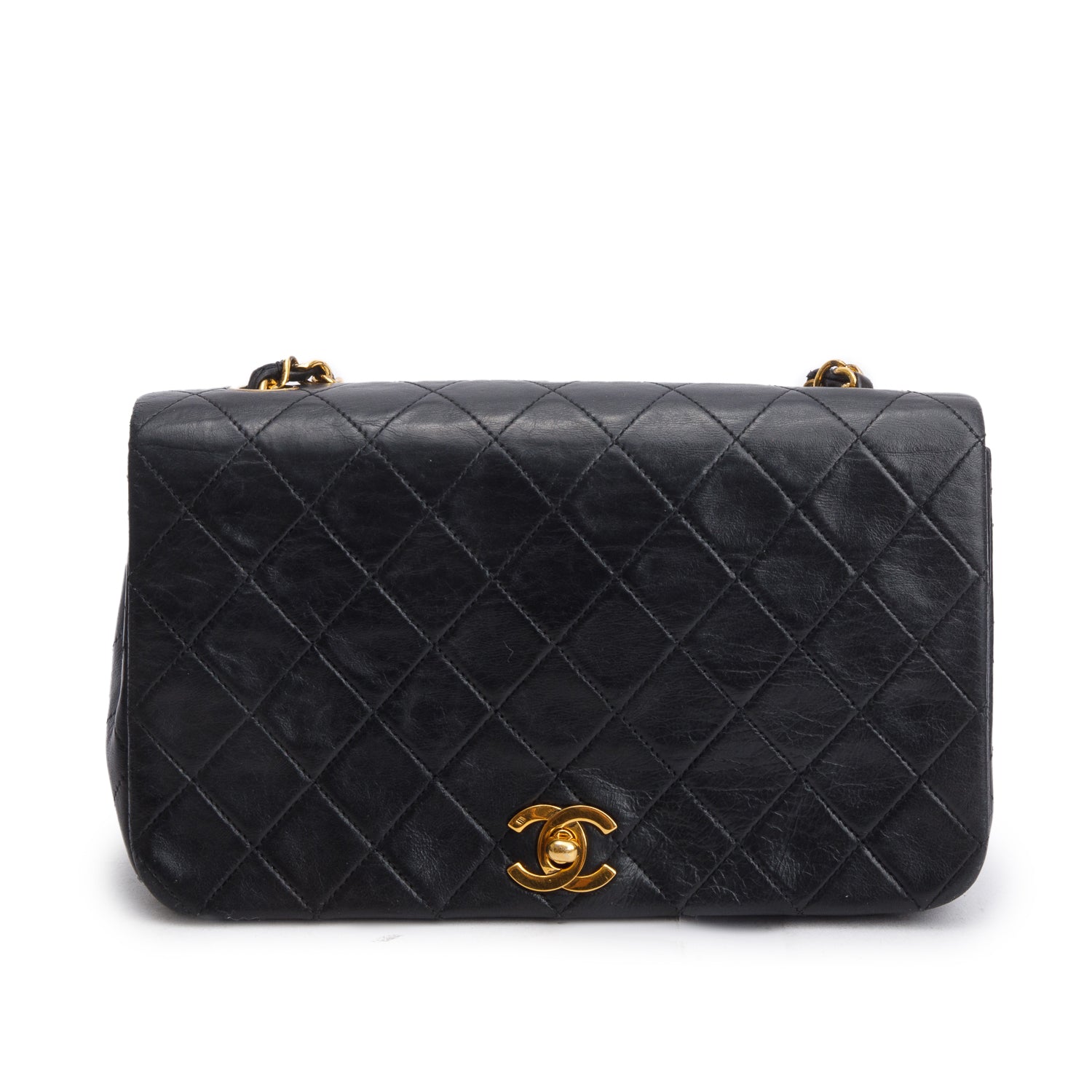 Chanel Vintage Black Lambskin Quilted Mademoiselle Full Flap Shoulder Bag w/ Authenticity Card
