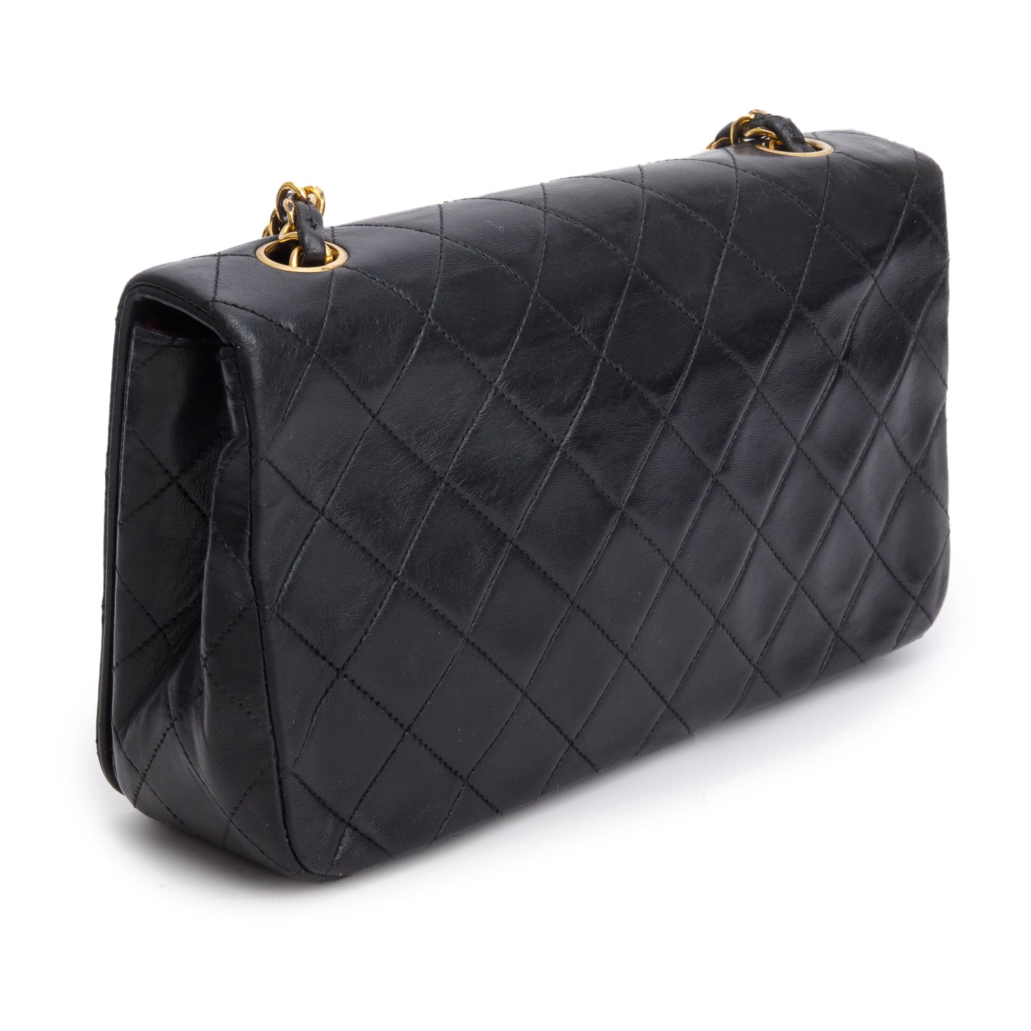 Chanel Vintage Black Lambskin Quilted Mademoiselle Full Flap Shoulder Bag w/ Authenticity Card