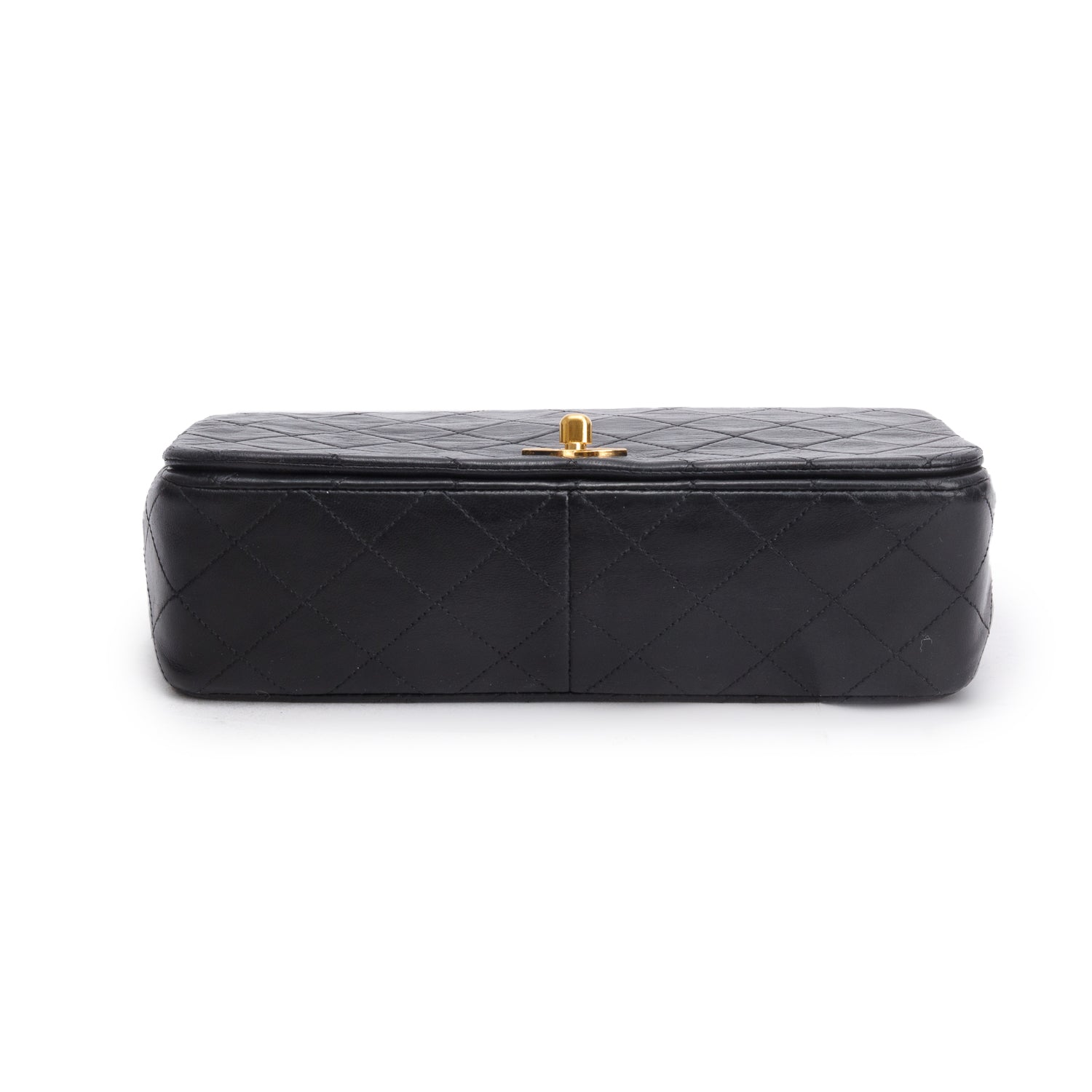 Chanel Vintage Black Lambskin Quilted Mademoiselle Full Flap Shoulder Bag w/ Authenticity Card