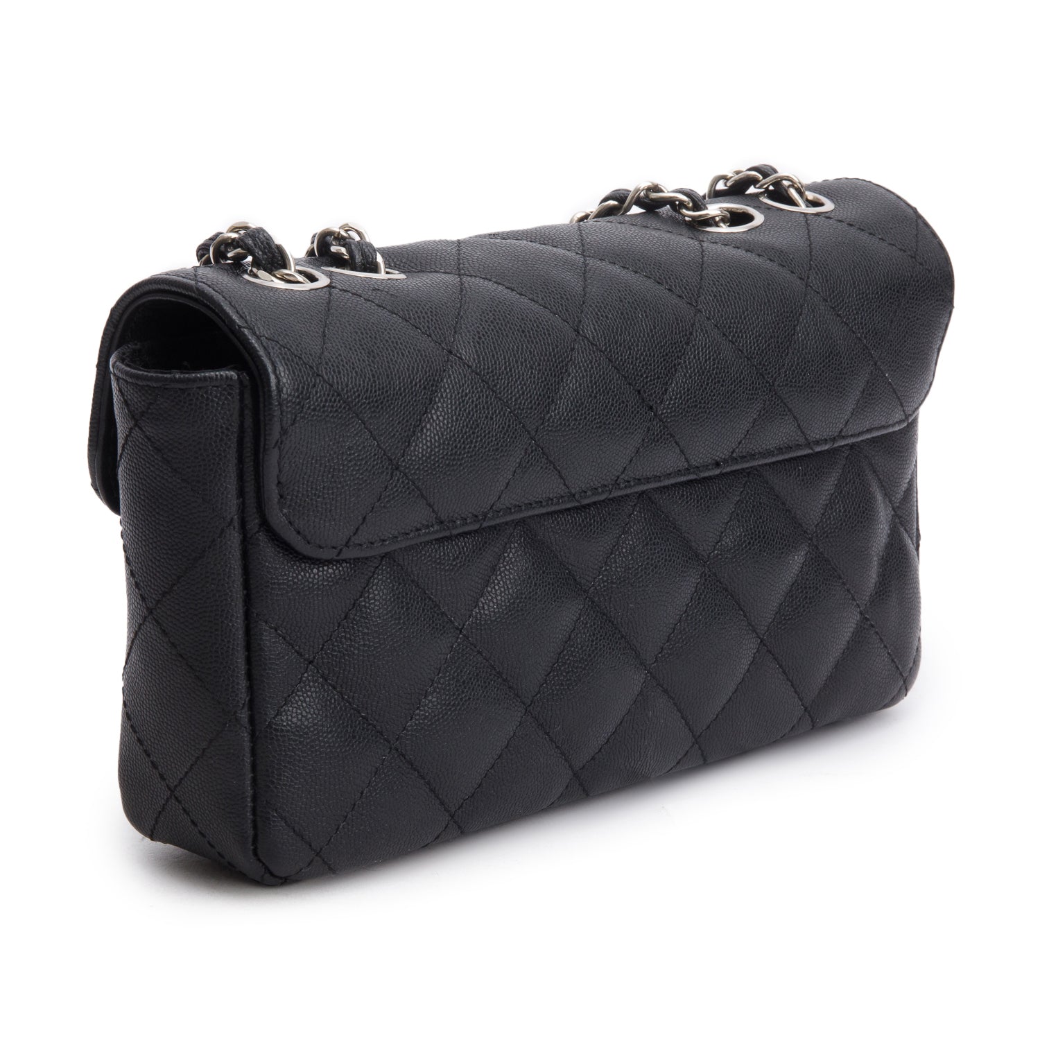 Chanel Black Caviar Quilted Leather East/West Flap Bag