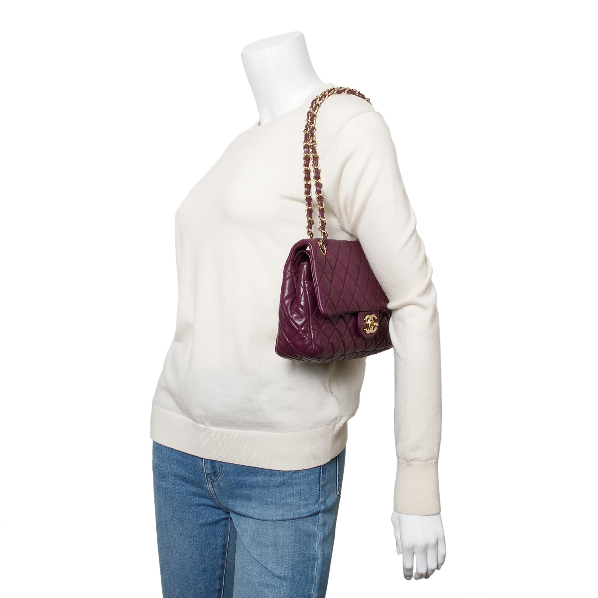 Chanel Purple Quilted Calfskin Leather Classic Medium Double Flap Bag