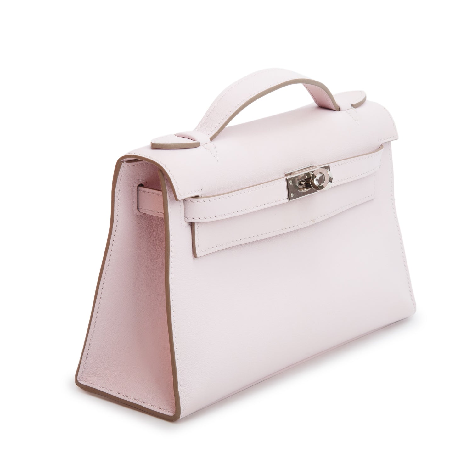 Hermes 2022 Mauve Pale Swift Leather Kelly Pochette Clutch