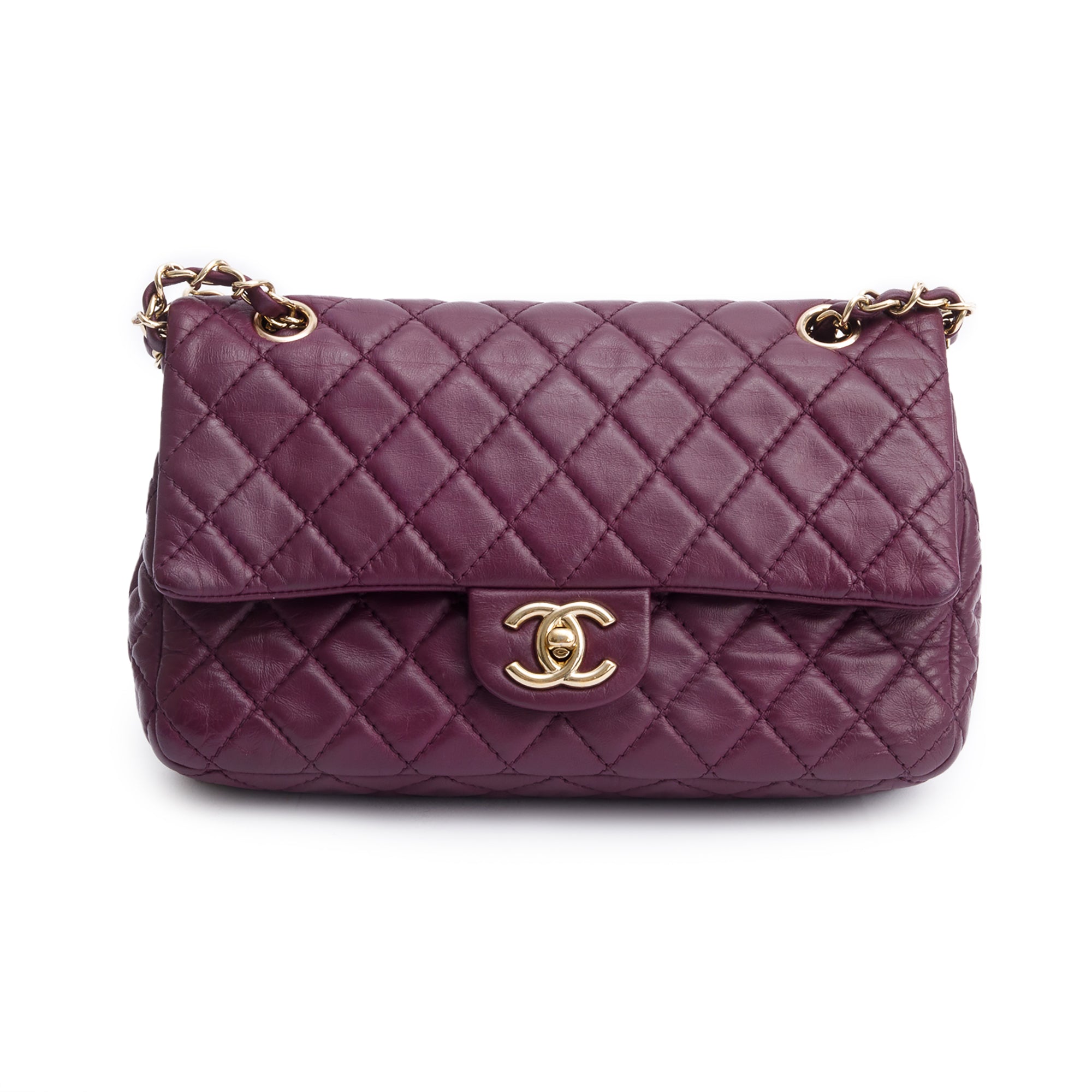 Chanel Purple Quilted Calfskin Leather Classic Medium Double Flap Bag