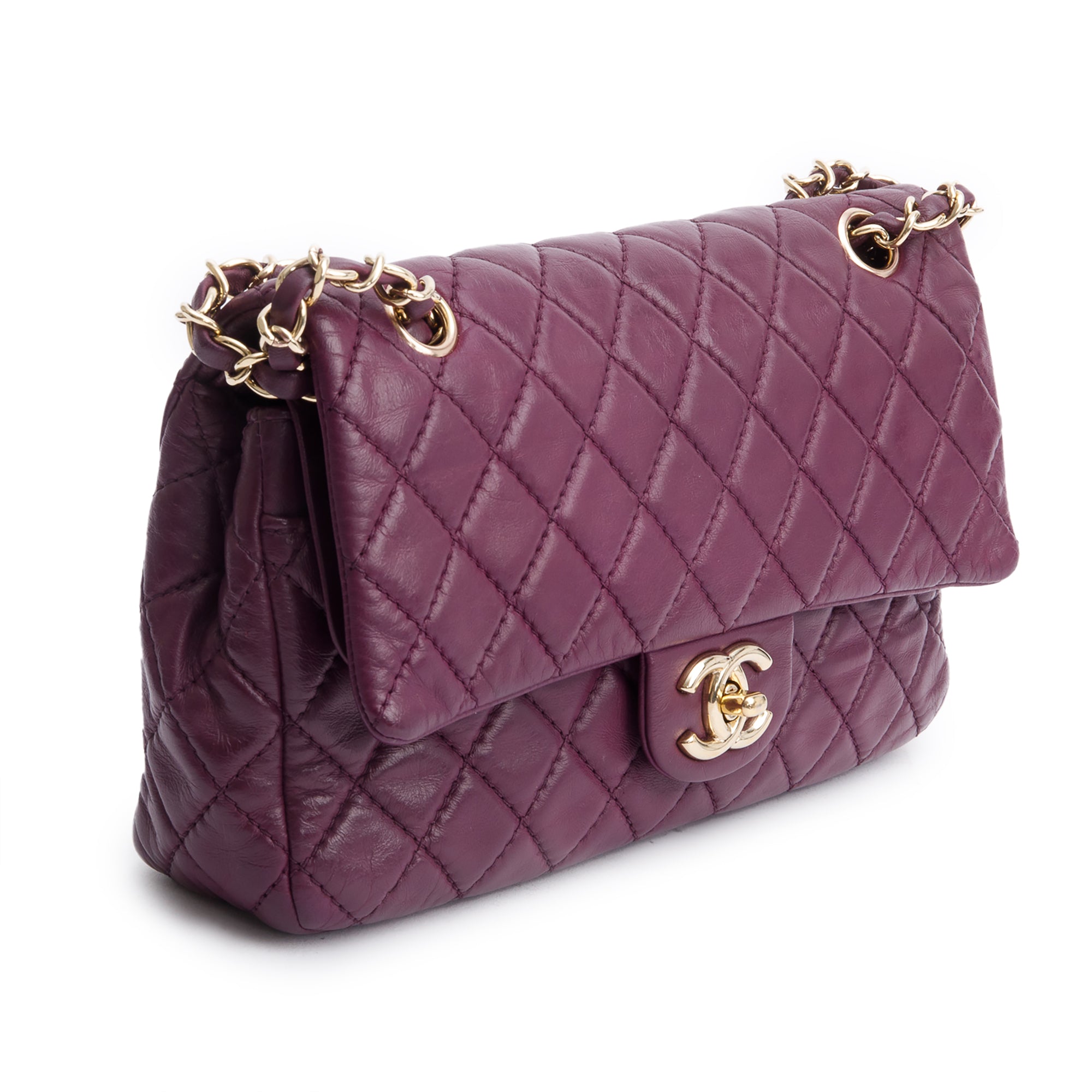 Chanel Purple Quilted Calfskin Leather Classic Medium Double Flap Bag