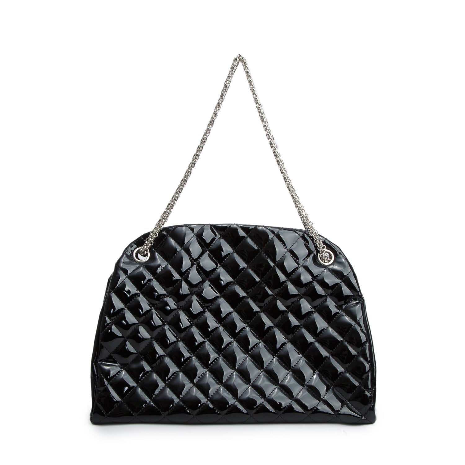 Chanel Black Patent Leather Just Mademoiselle Large Bowler Bag w/ Authenticity Card