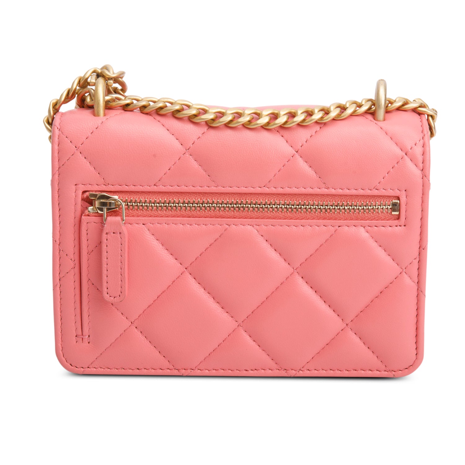 Chanel 2021 Pink Lambskin Quilted Enamel Wallet on Chain w/ Authenticity Card