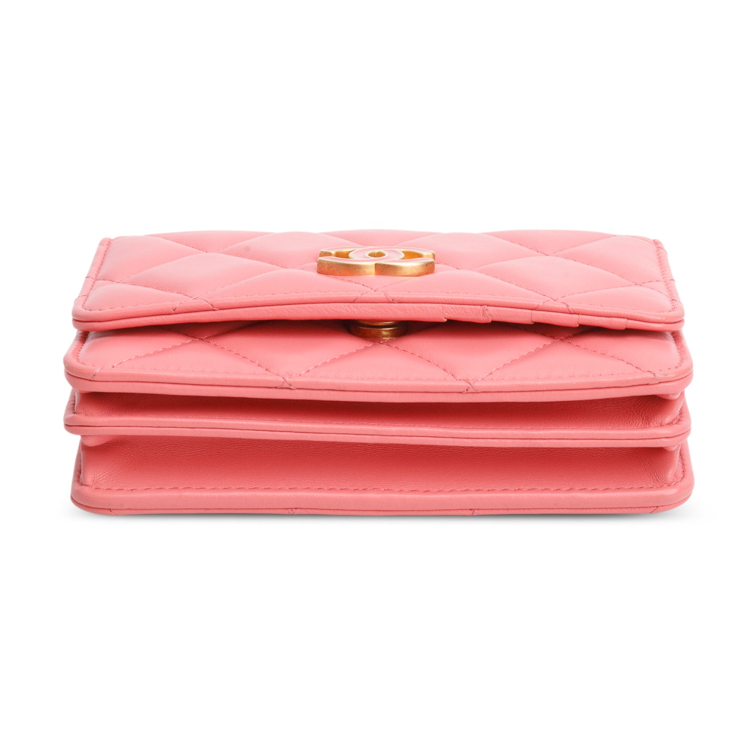 Chanel 2021 Pink Lambskin Quilted Enamel Wallet on Chain w/ Authenticity Card