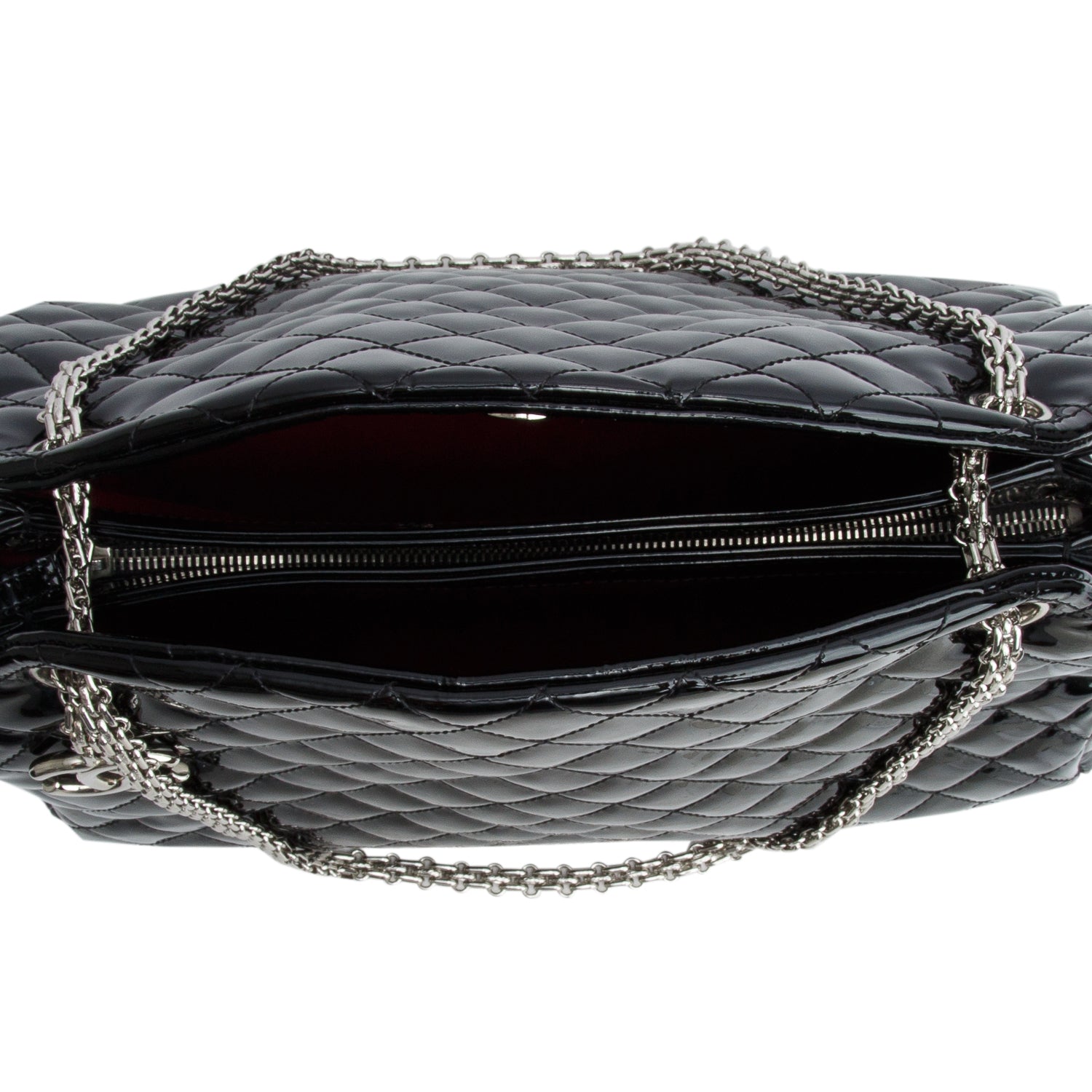 Chanel Black Patent Leather Just Mademoiselle Large Bowler Bag w/ Authenticity Card