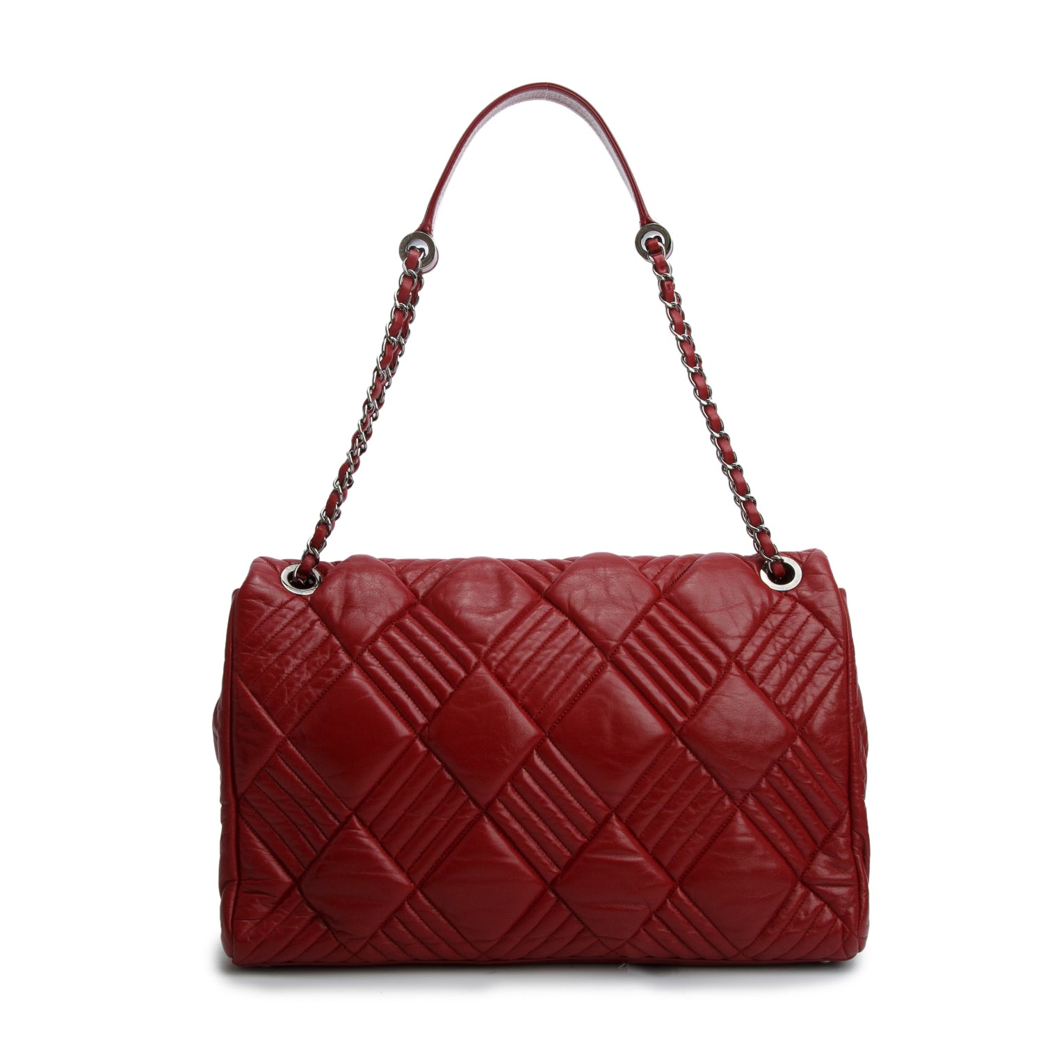 Chanel Red Lambskin Quilted In And Out XL Maxi Flap