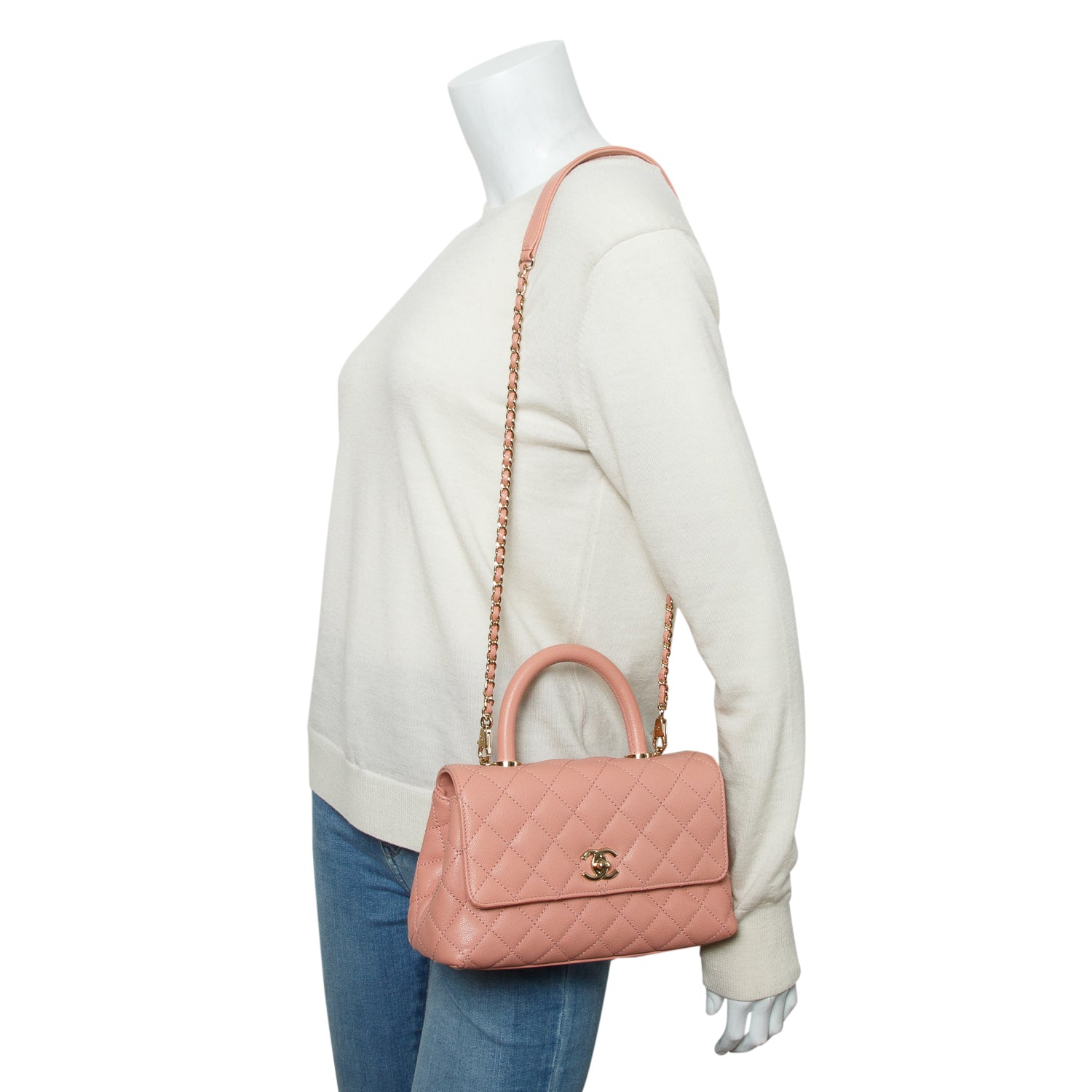Chanel Pink Caviar Quilted Mini Coco Top Handle Flap Bag