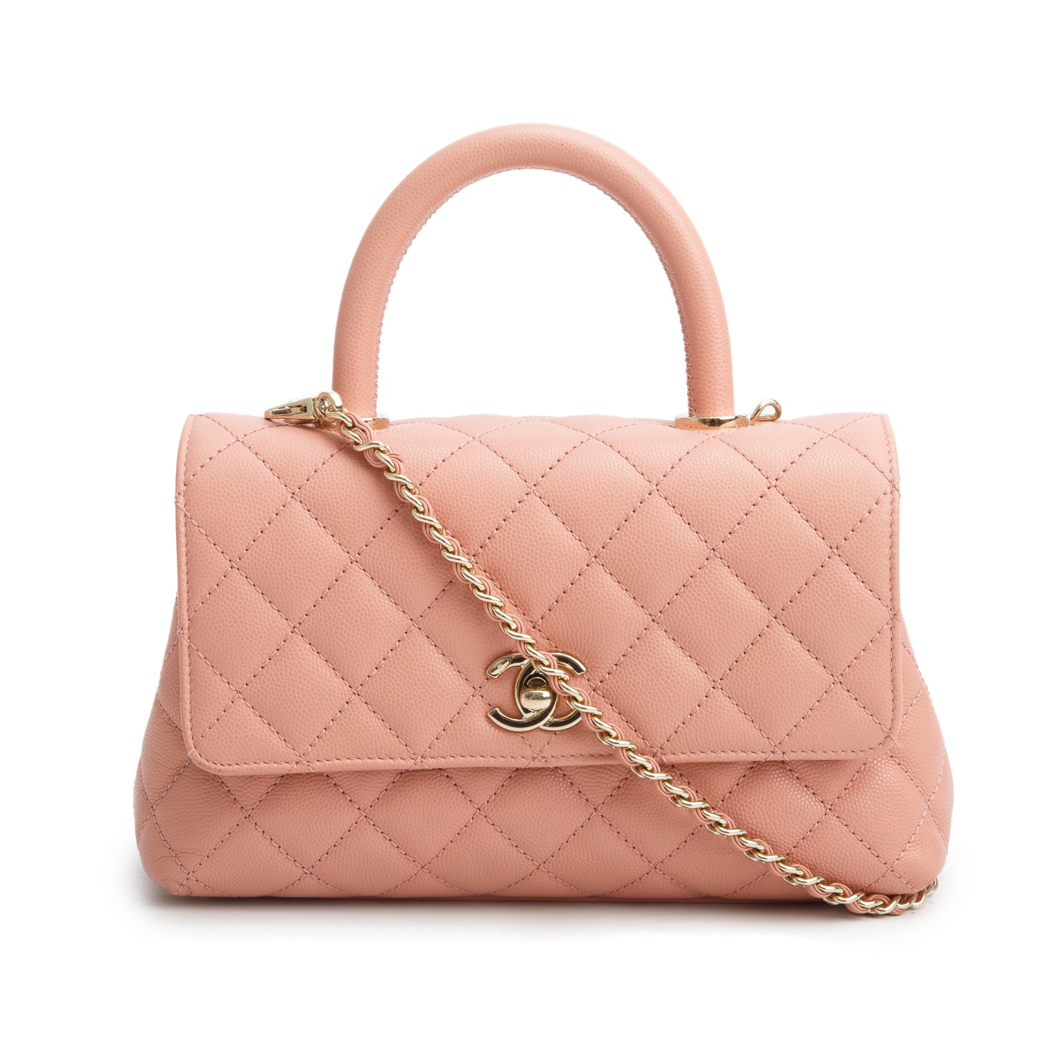 Chanel Pink Caviar Quilted Mini Coco Top Handle Flap Bag