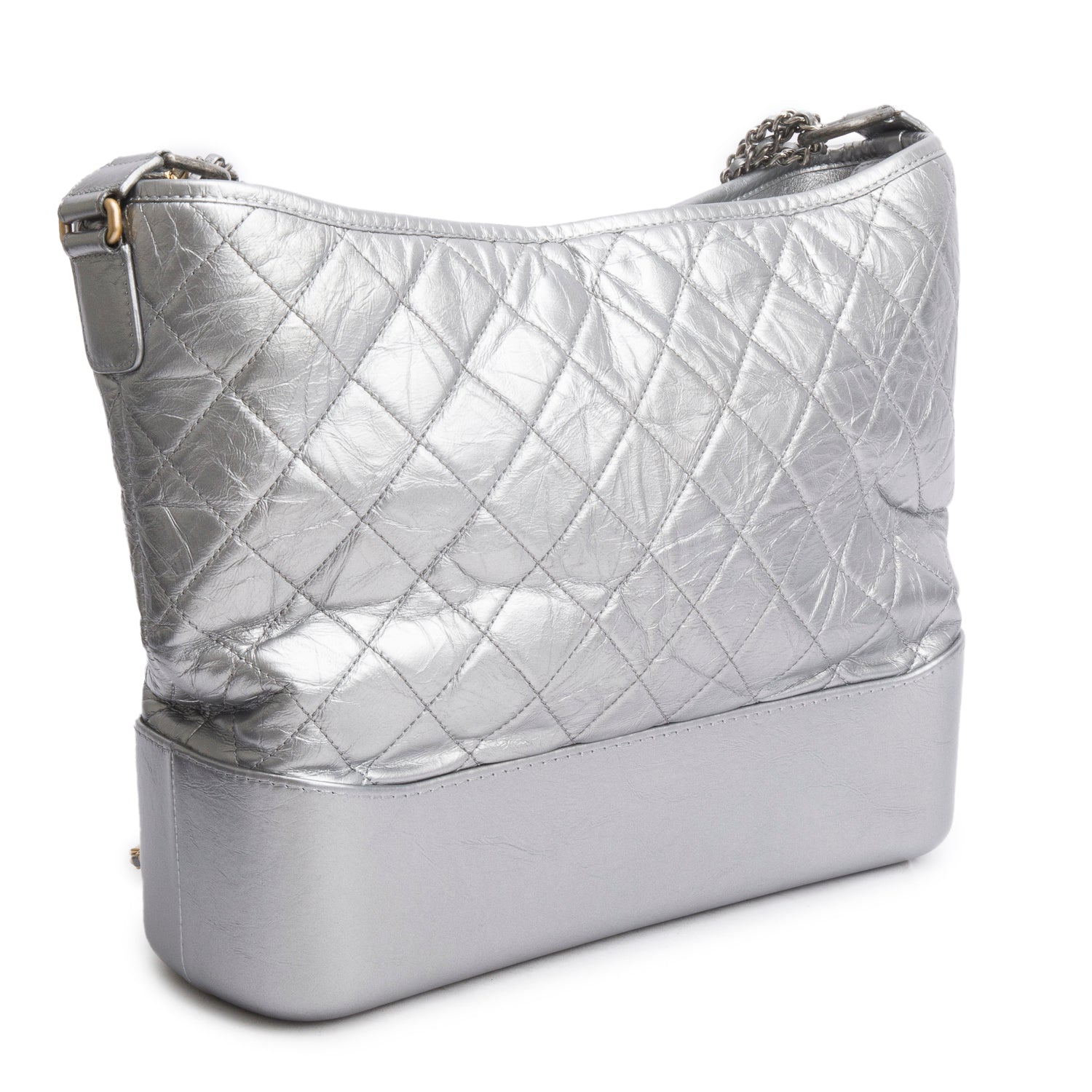 Chanel Metallic Silver Aged Calfskin Quilted Medium Gabrielle Hobo