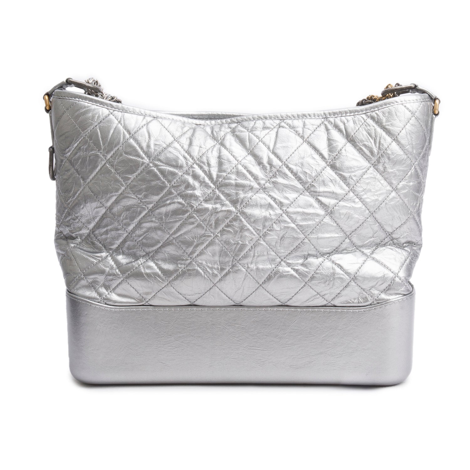 Chanel Metallic Silver Aged Calfskin Quilted Medium Gabrielle Hobo