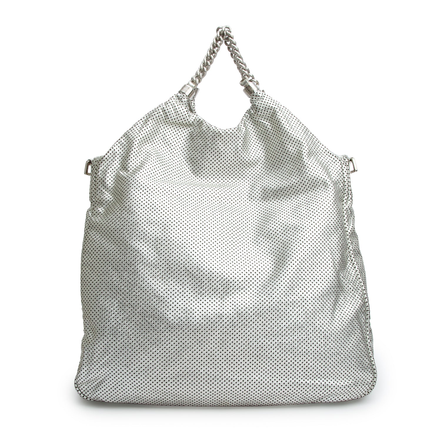 Chanel Silver Metallic Glazed Calfskin Perforated Rodeo Drive Hobo w/ Strap