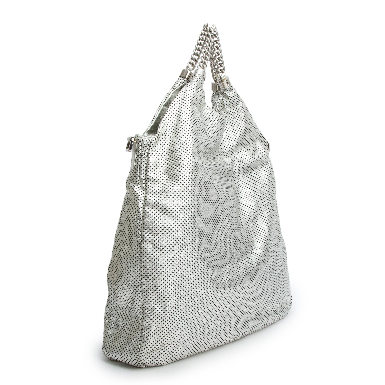 Chanel Silver Metallic Glazed Calfskin Perforated Rodeo Drive Hobo w/ Strap