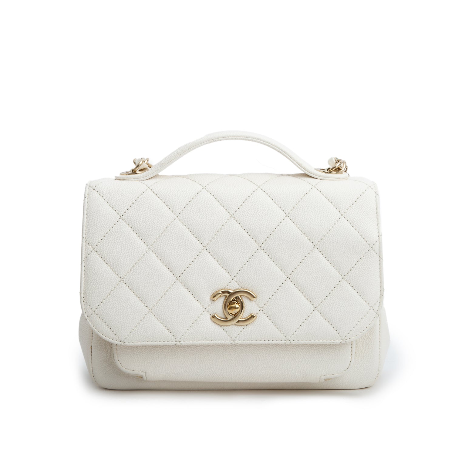 Chanel White Caviar Leather Medium Business Affinity Flap Bag