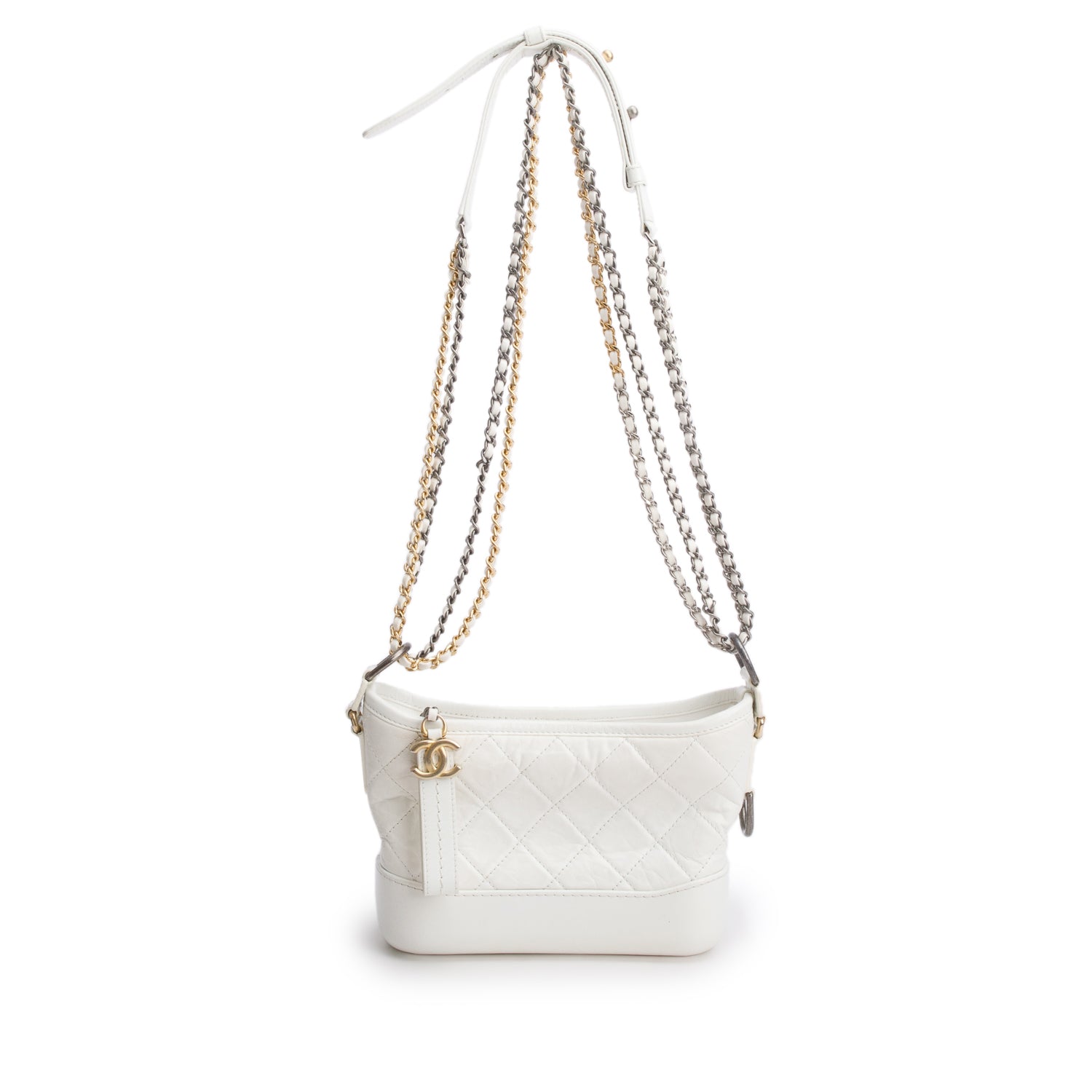 Chanel White Aged Calfskin Leather Small Gabrielle Hobo