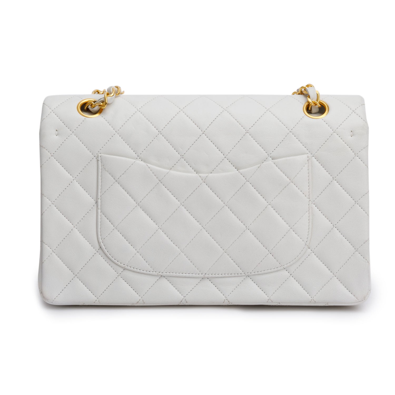 Chanel White Quilted Lambskin Leather Classic Medium Double Flap Bag