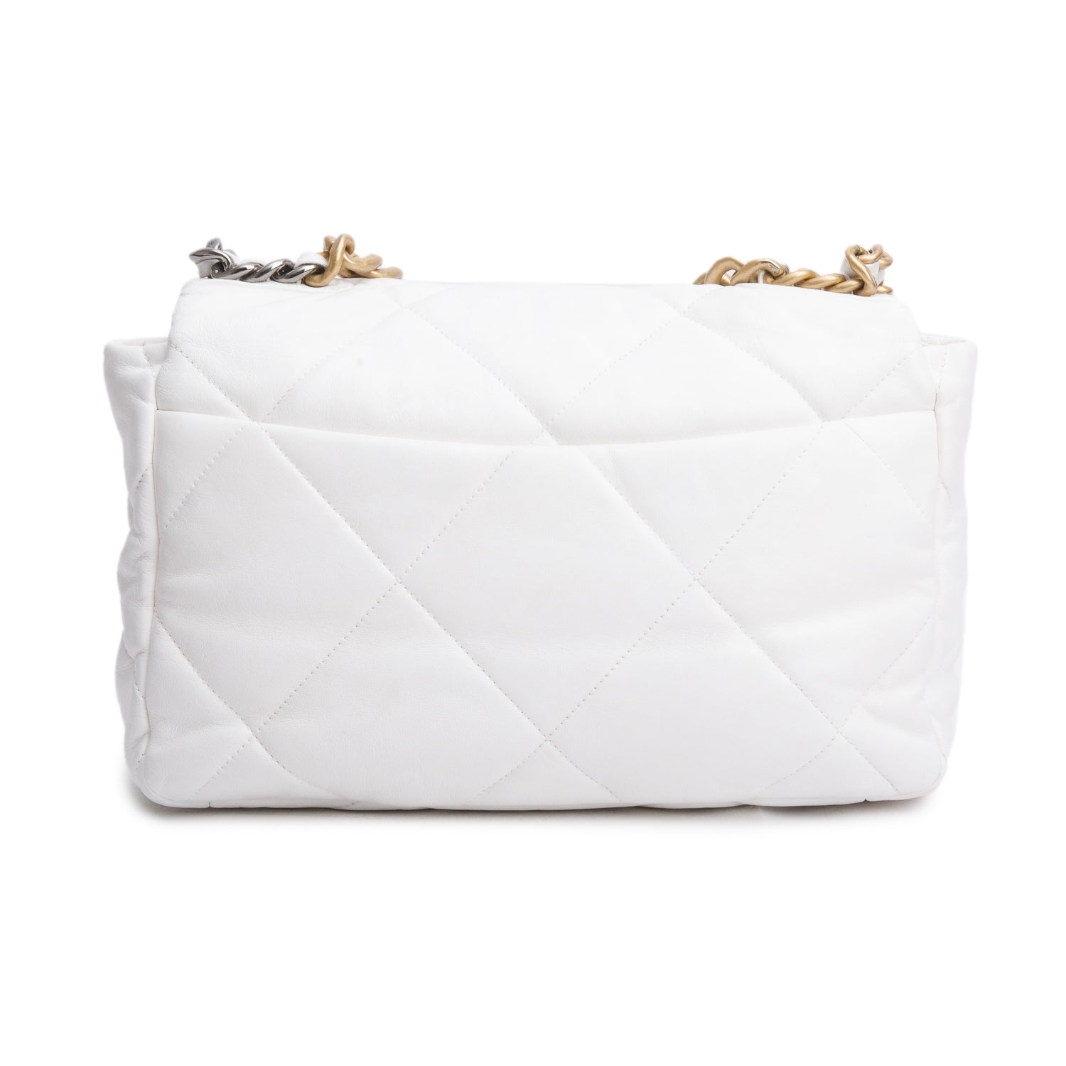Chanel 2020 White Lambskin Quilted Large 19 Flap Bag