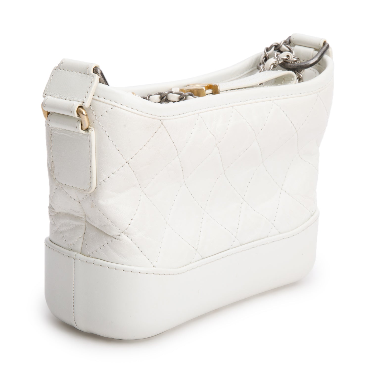 Chanel White Aged Calfskin Leather Small Gabrielle Hobo
