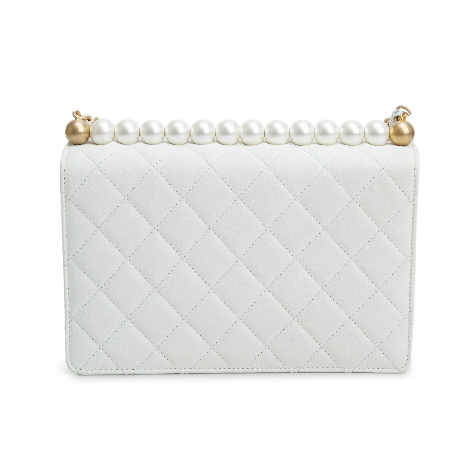 Chanel White Lambskin Quilted Small Chic Pearls Flap w/ Authenticity Card
