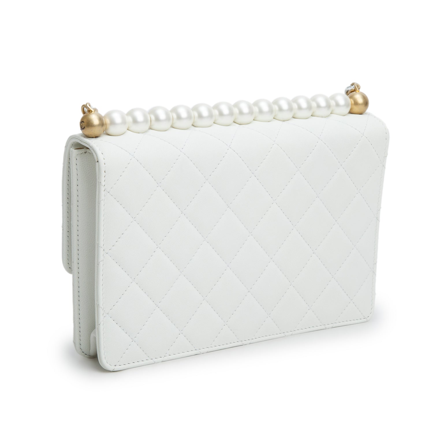 Chanel White Lambskin Quilted Small Chic Pearls Flap w/ Authenticity Card
