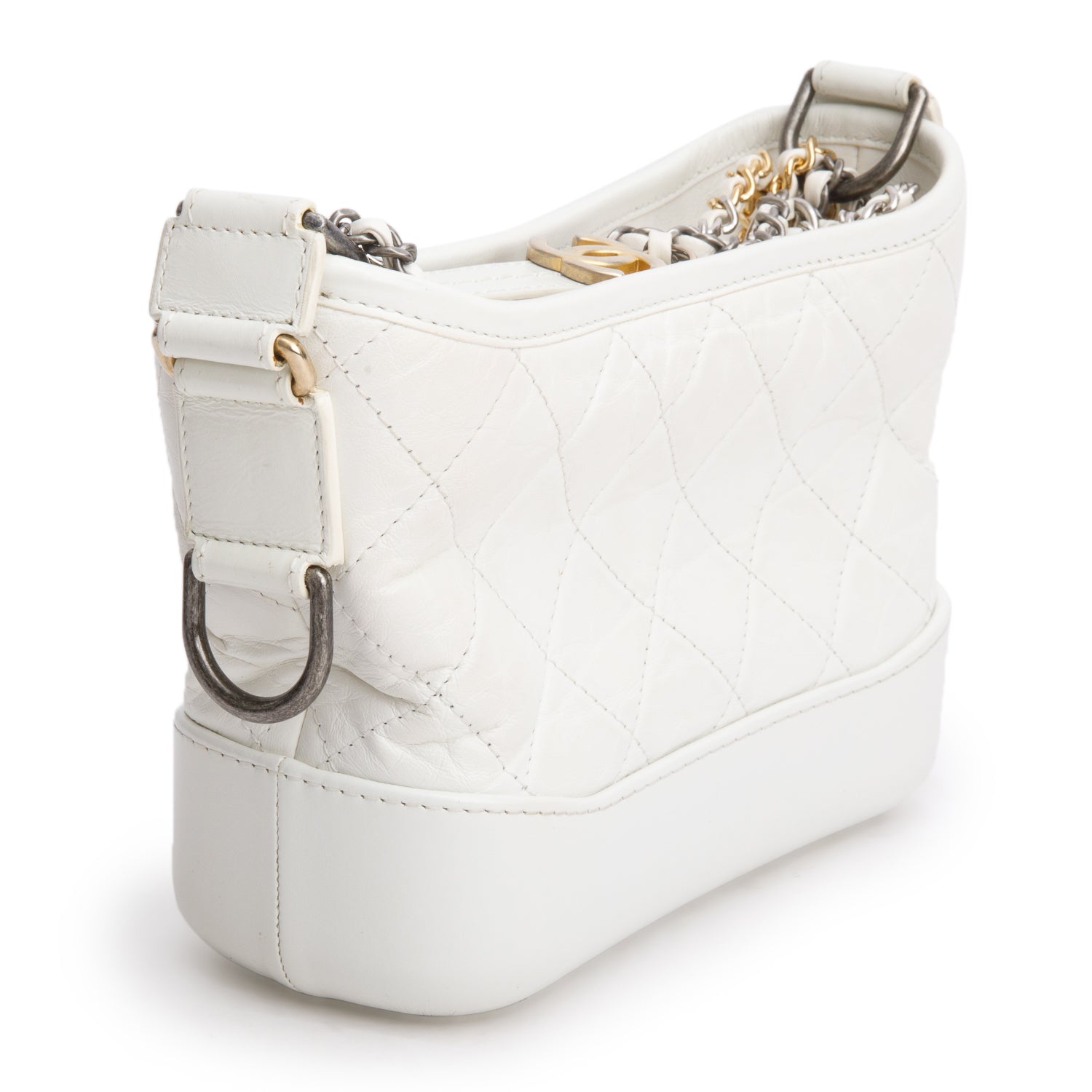 Chanel White Aged Calfskin Leather Small Gabrielle Hobo