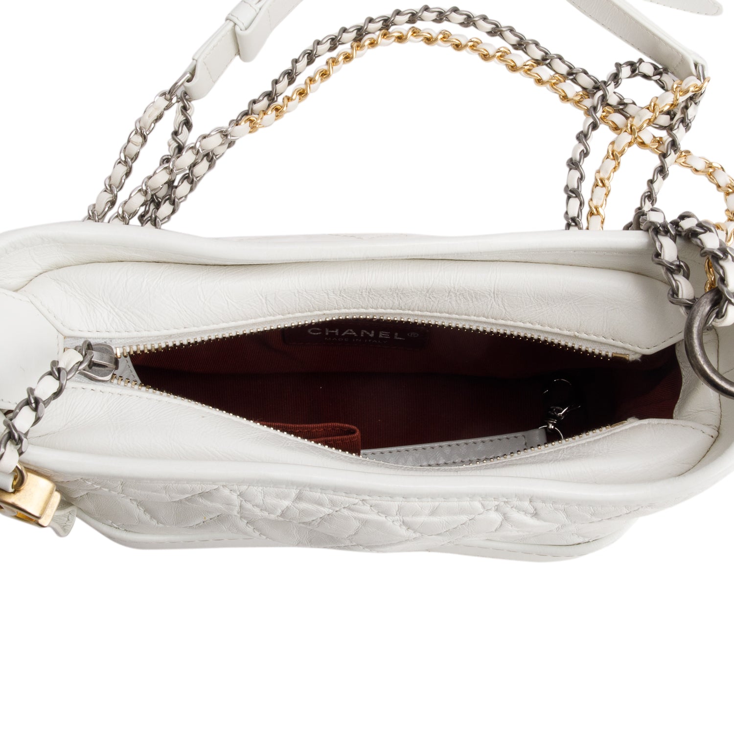 Chanel White Aged Calfskin Leather Small Gabrielle Hobo
