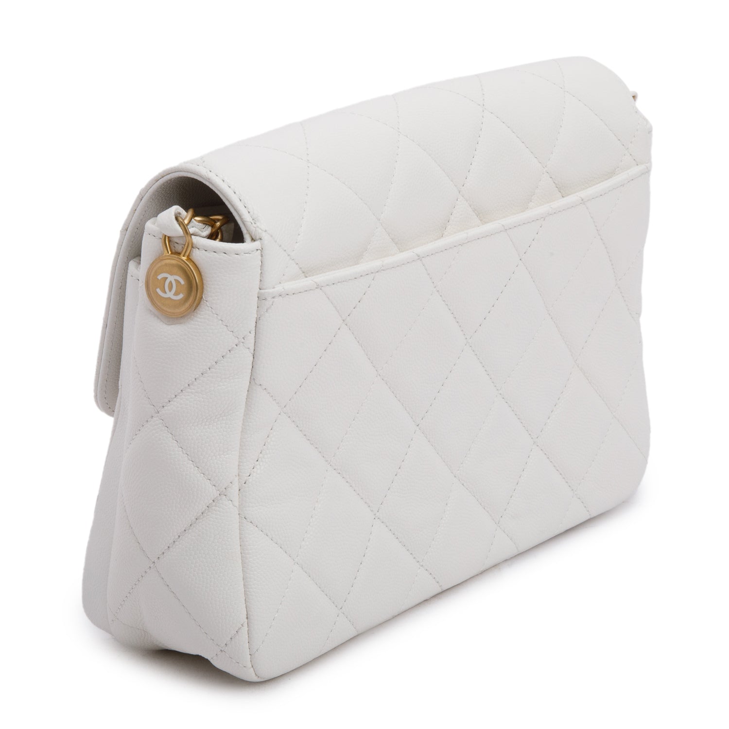 Chanel White Quilted Caviar Leather Small CC Side Note Flap Bag