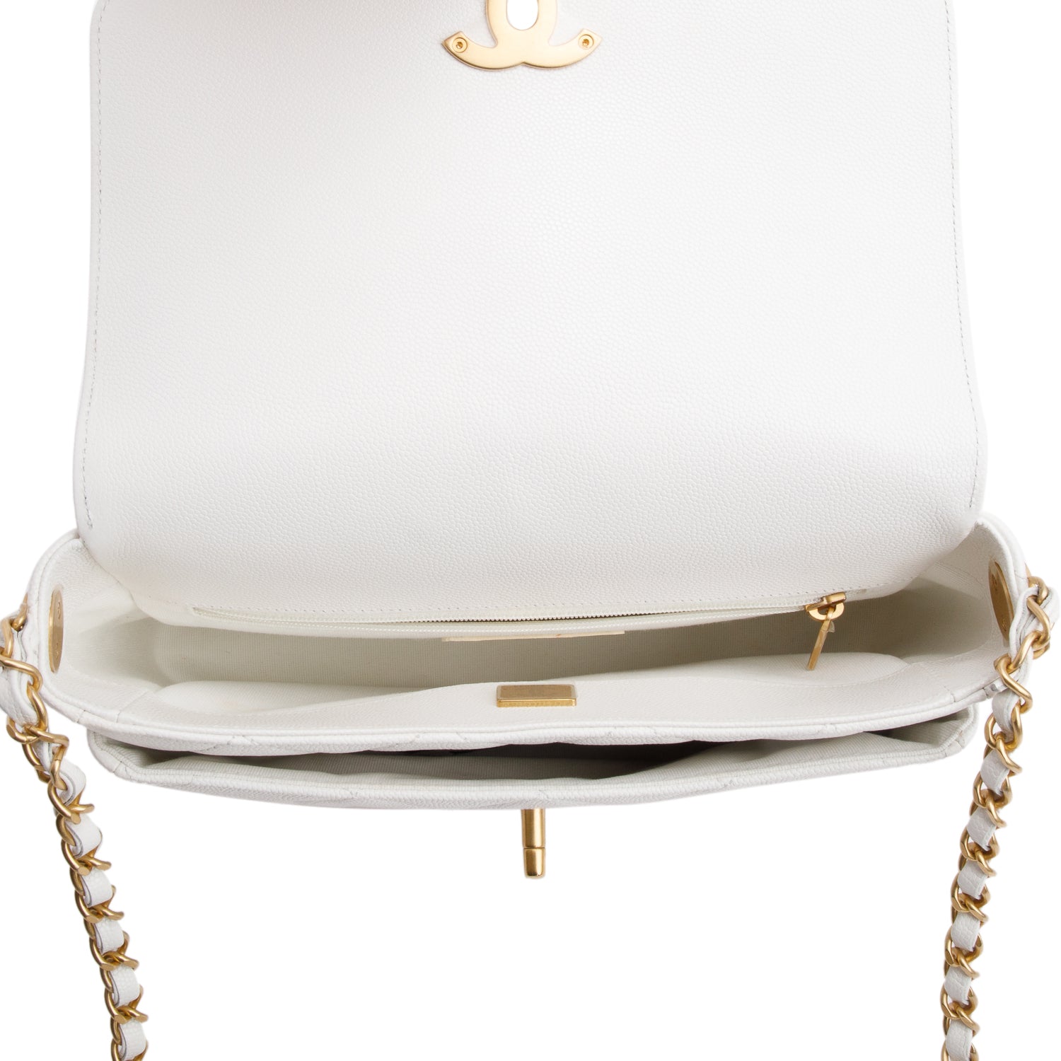 Chanel White Quilted Caviar Leather Small CC Side Note Flap Bag