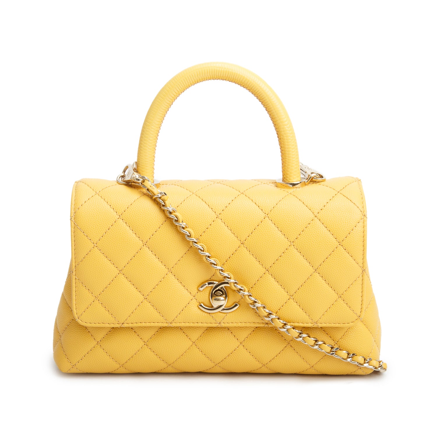 Chanel Yellow Caviar Quilted Mini Coco Top Handle Flap Bag