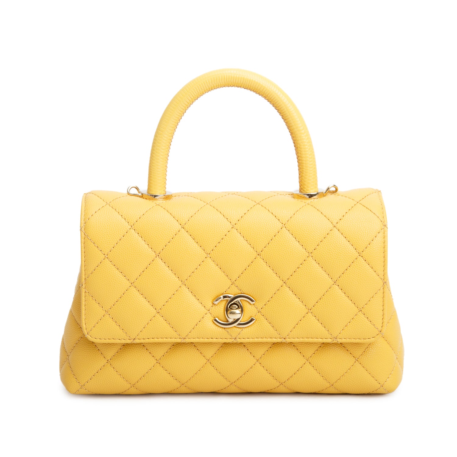 Chanel Yellow Caviar Quilted Mini Coco Top Handle Flap Bag