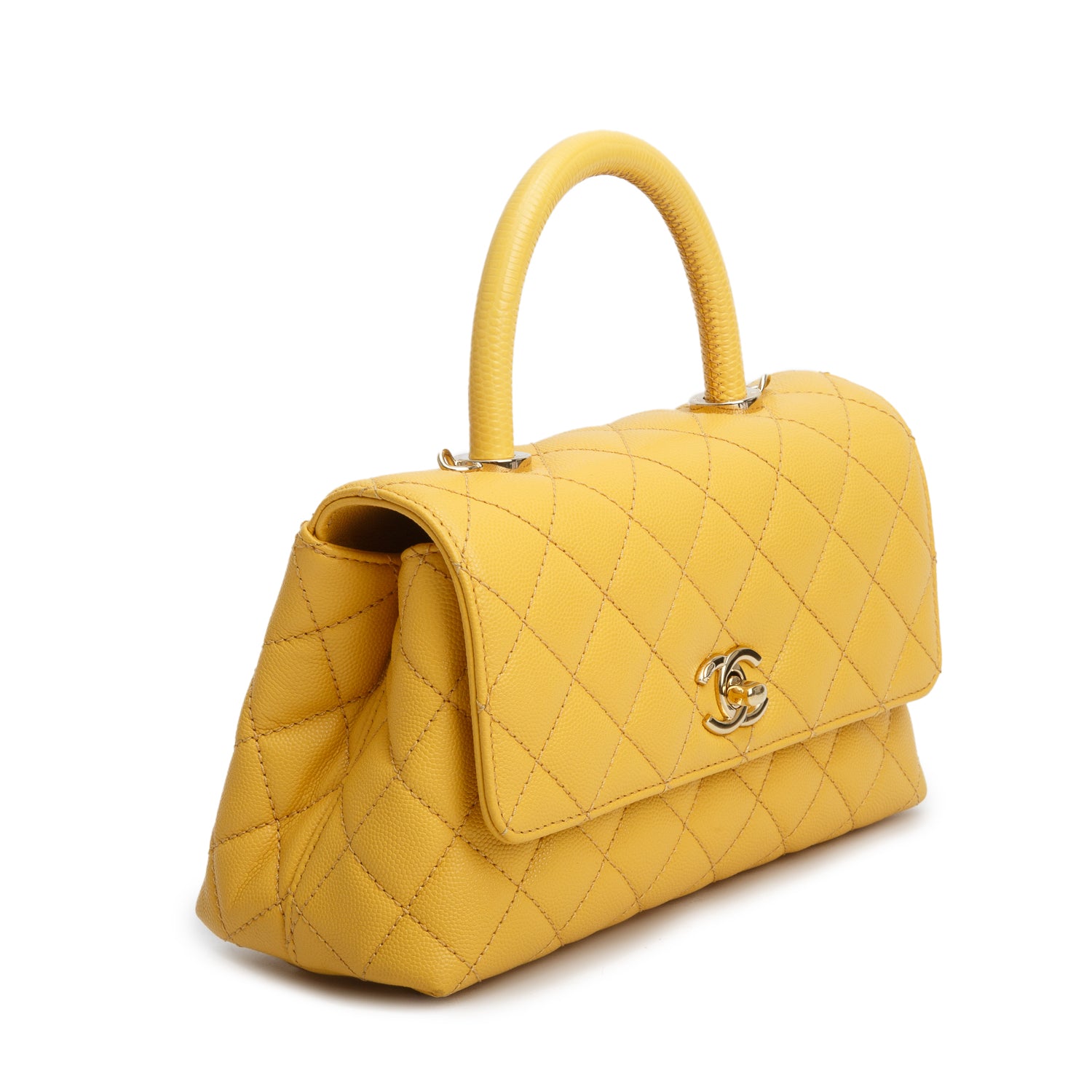 Chanel Yellow Caviar Quilted Mini Coco Top Handle Flap Bag