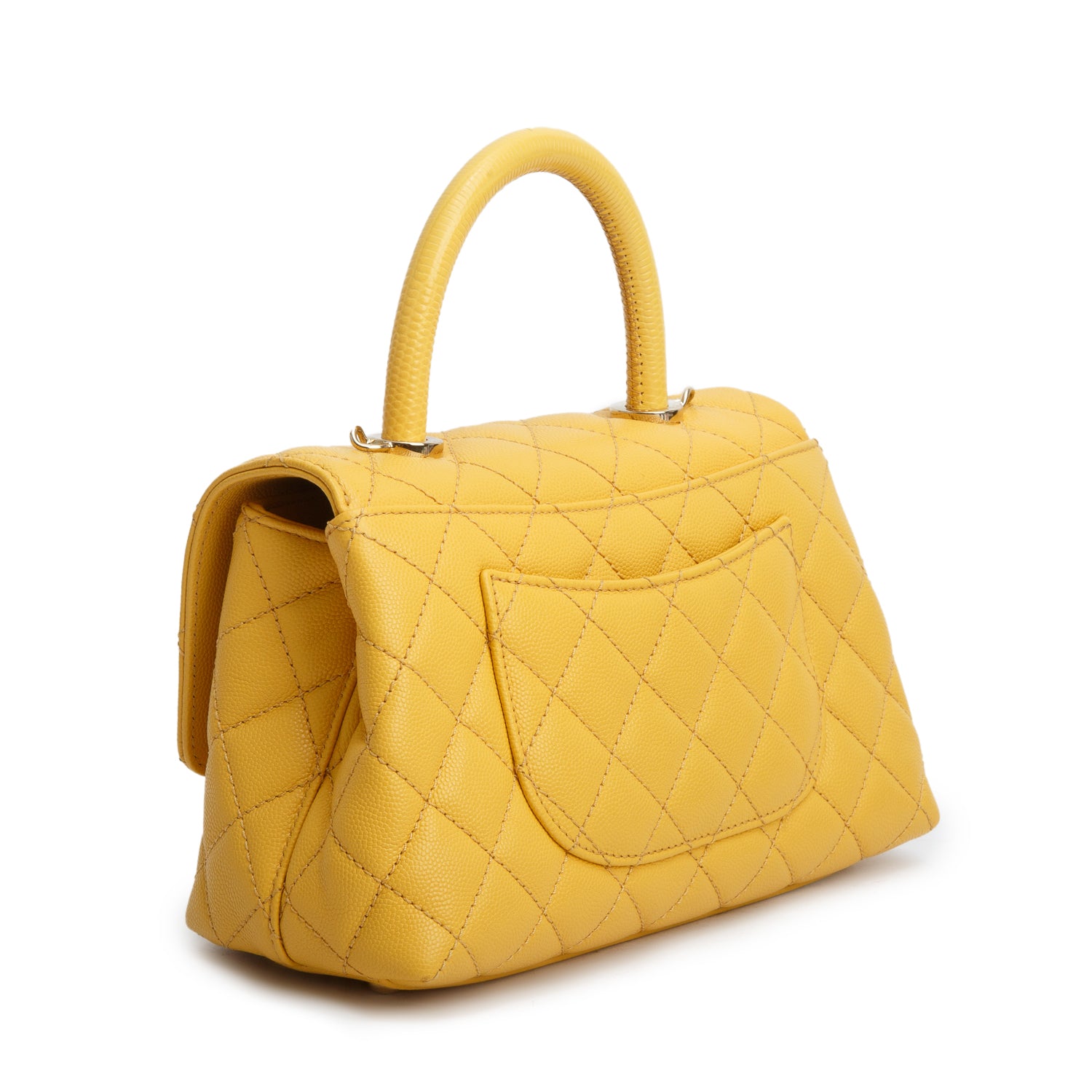 Chanel Yellow Caviar Quilted Mini Coco Top Handle Flap Bag