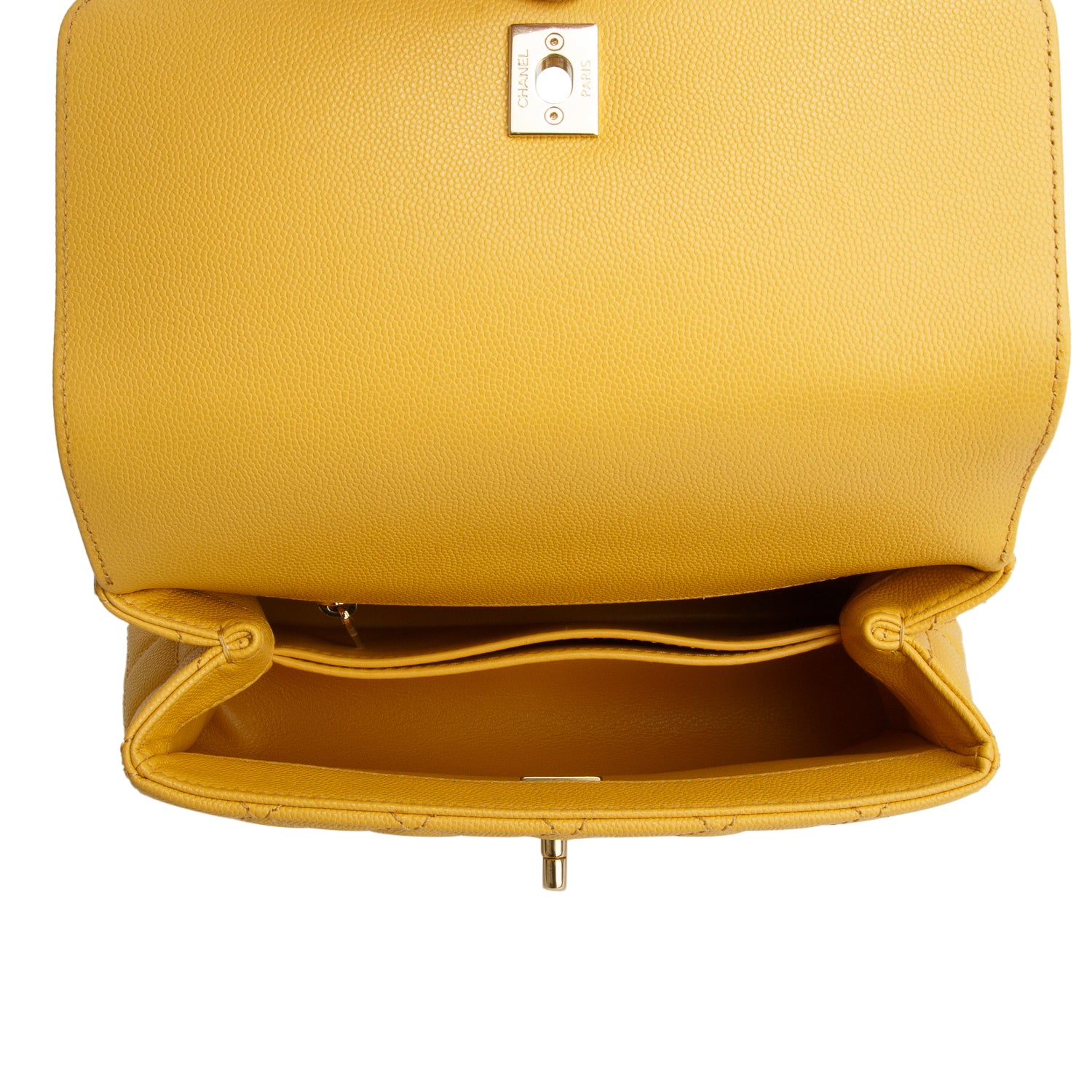 Chanel Yellow Caviar Quilted Mini Coco Top Handle Flap Bag