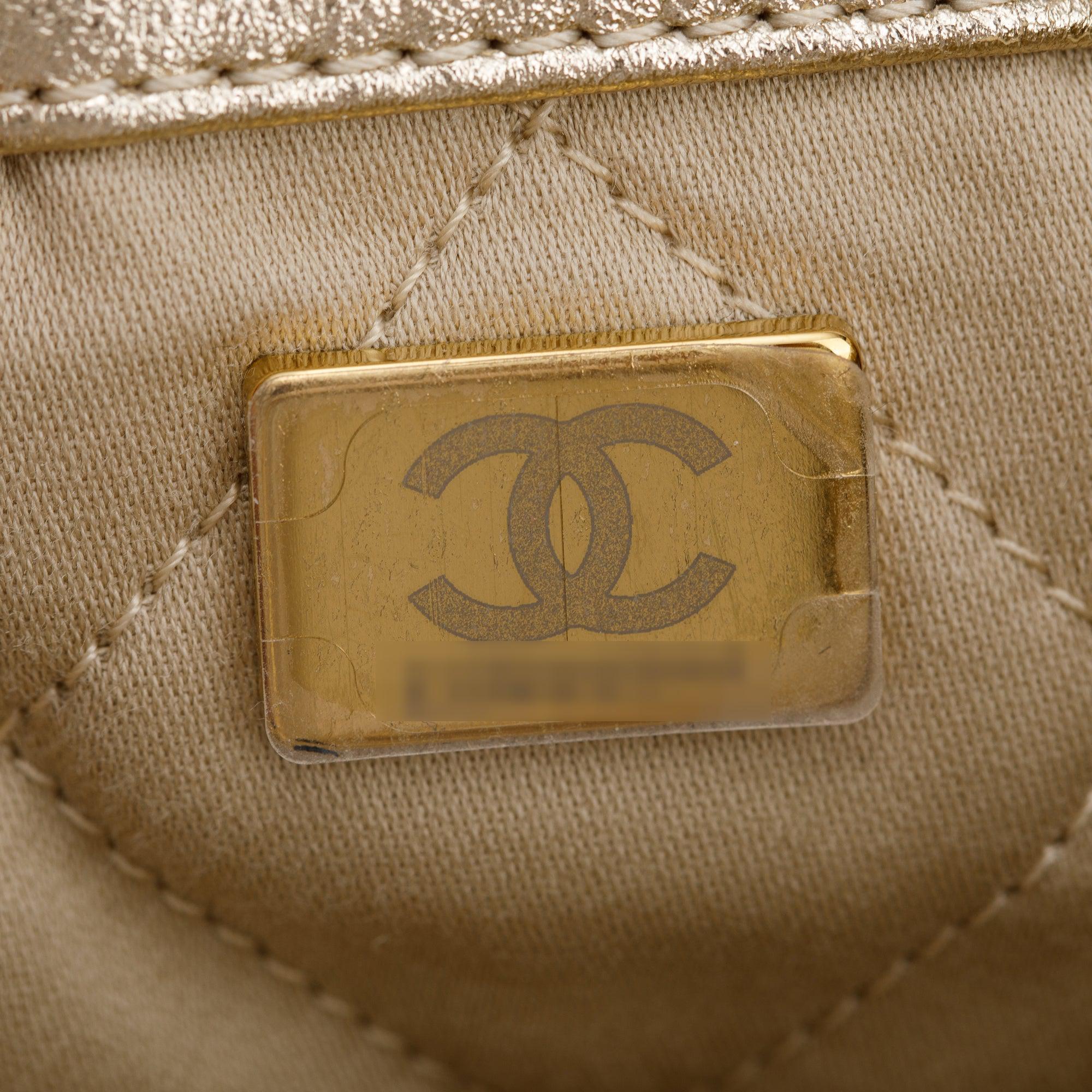 Channel 2024 Gold Metallic Calfskin Leather 22 Backpack w/ Box