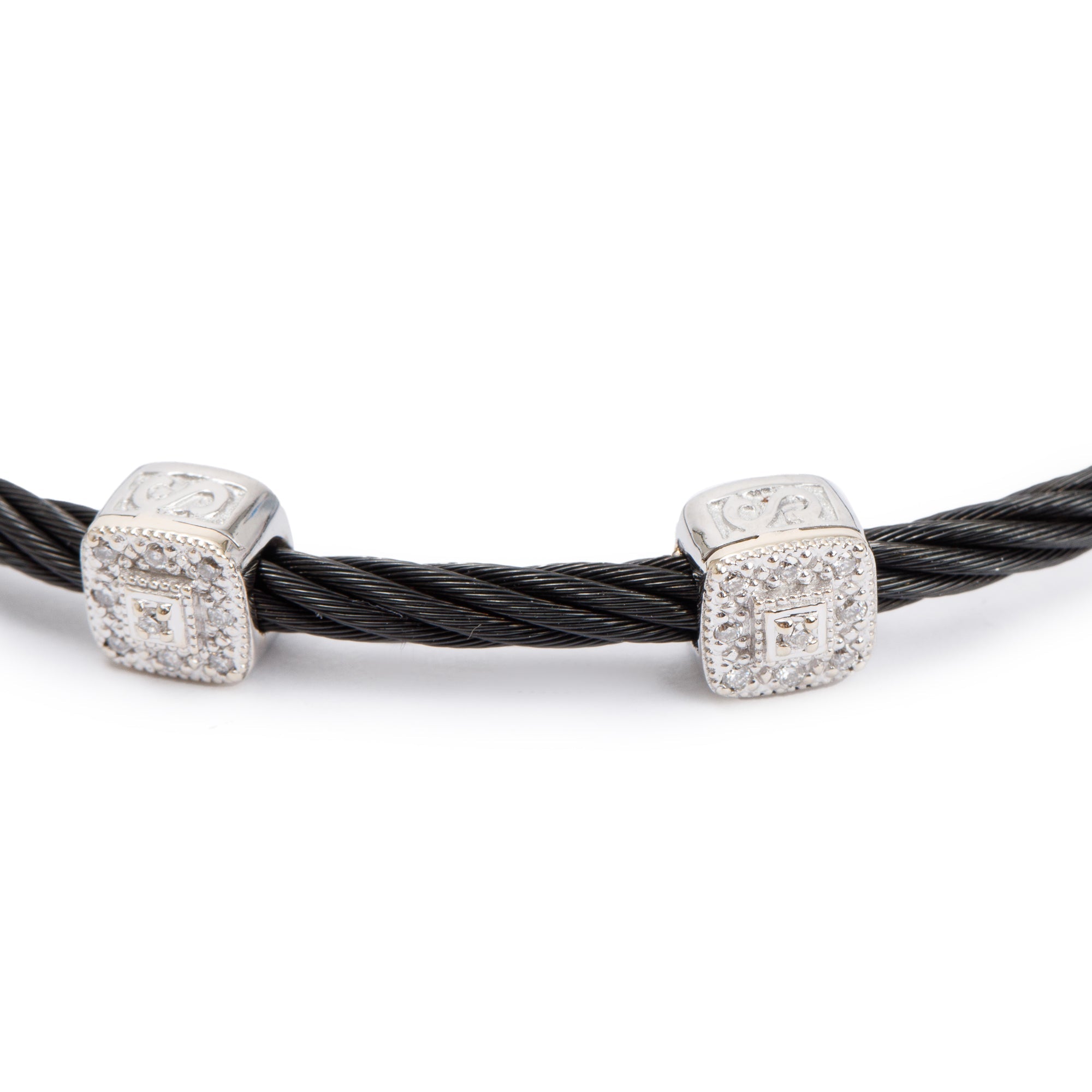 Charriol 18k White Gold & PVD Stainless Steel Diamond Celtic Noir Three Square Station Bracelet