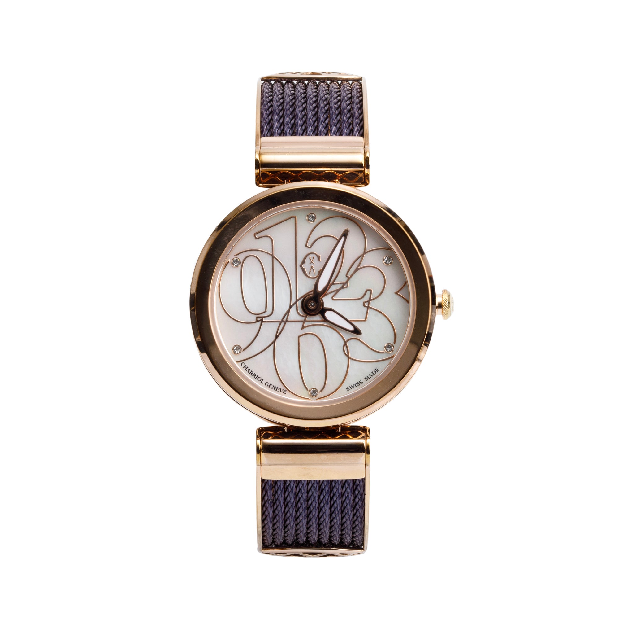 Charriol Stainless Steel & Yellow Gold Plated Mother of Pearl Dial 32 MM Forever Watch w/ Box